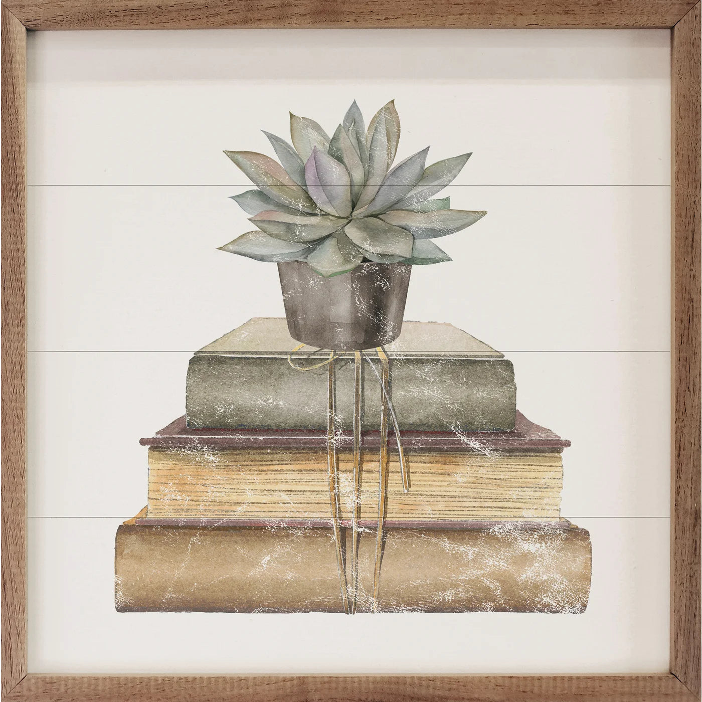 Succulent On Books Wood Framed Print