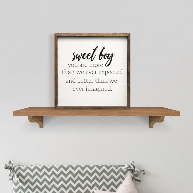 Sweet Boy White Wood Framed Print