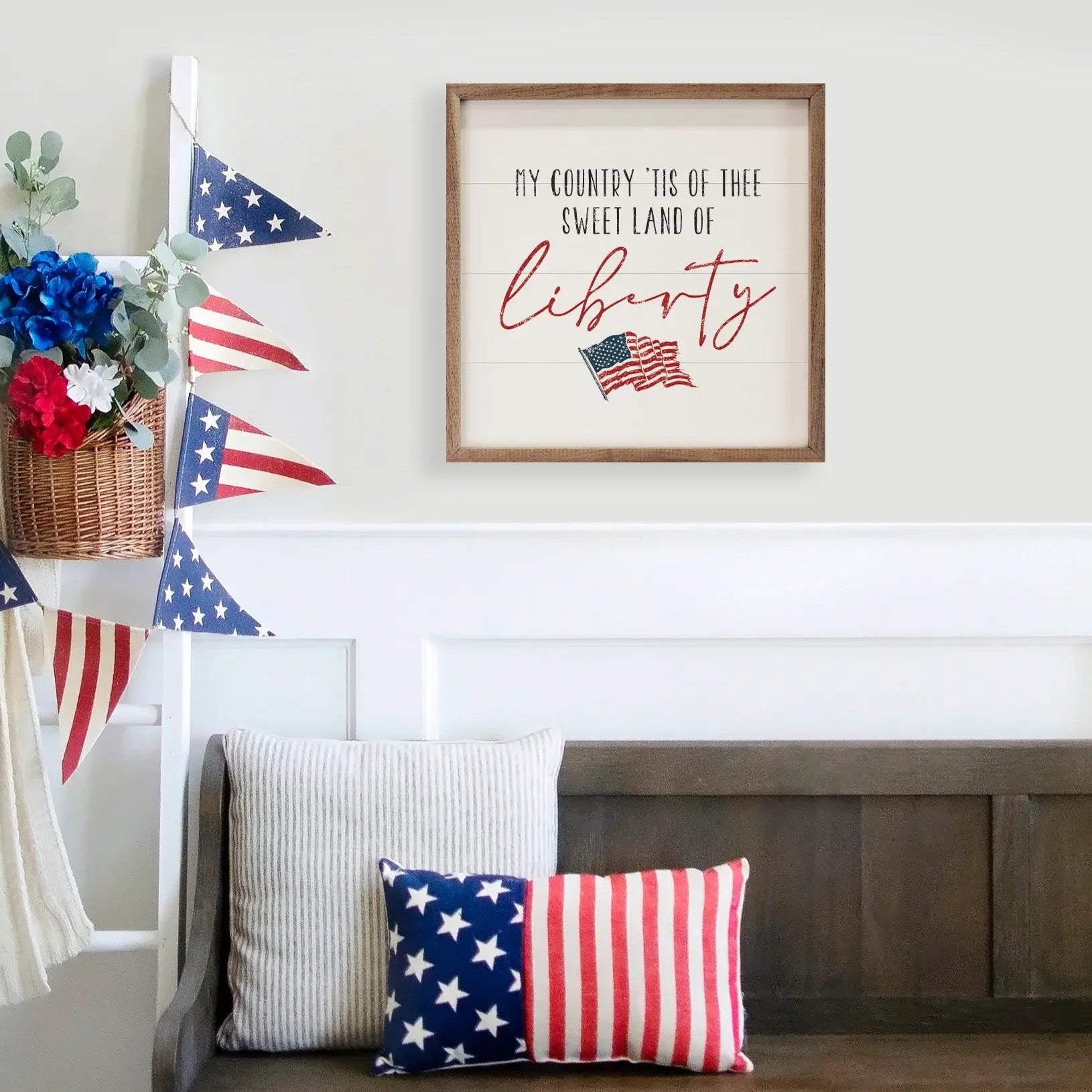 Sweet Land Of Liberty White Wood Framed Print
