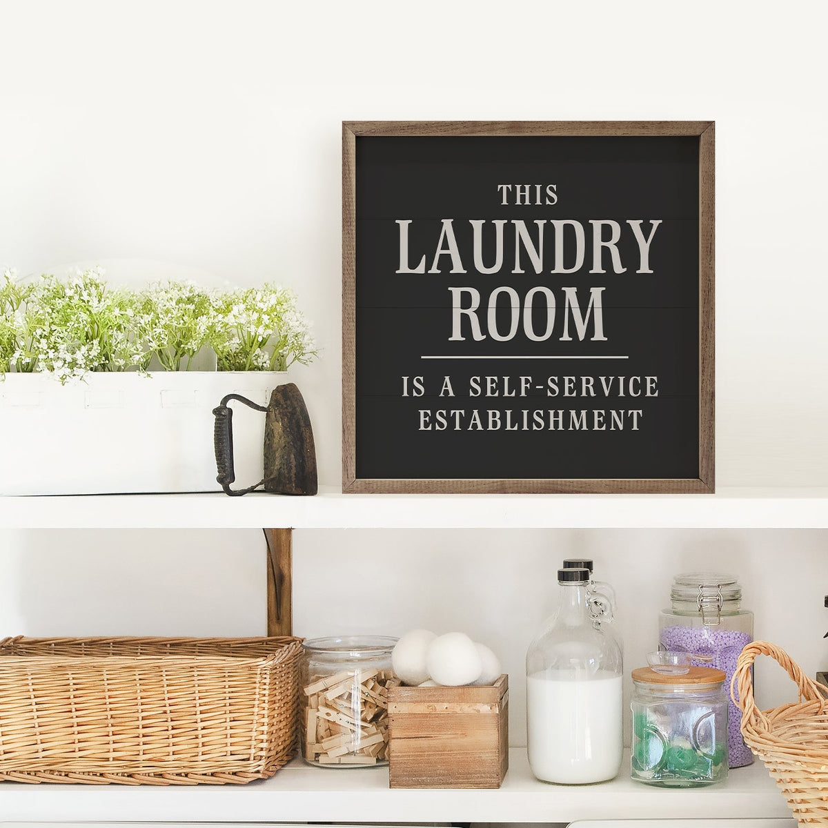 This Laundry Room Is A Self Service Wood Framed Print