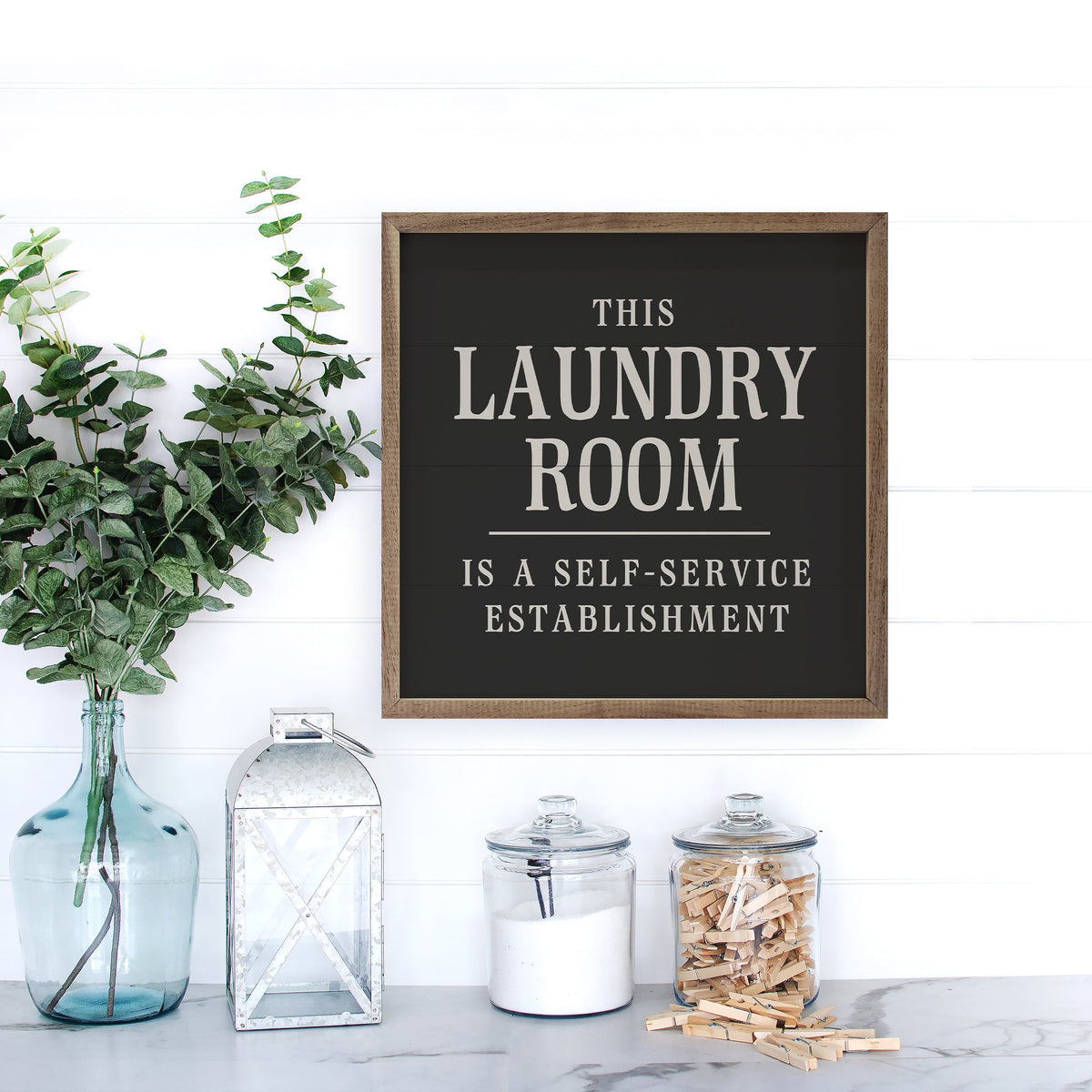 This Laundry Room Is A Self Service Wood Framed Print