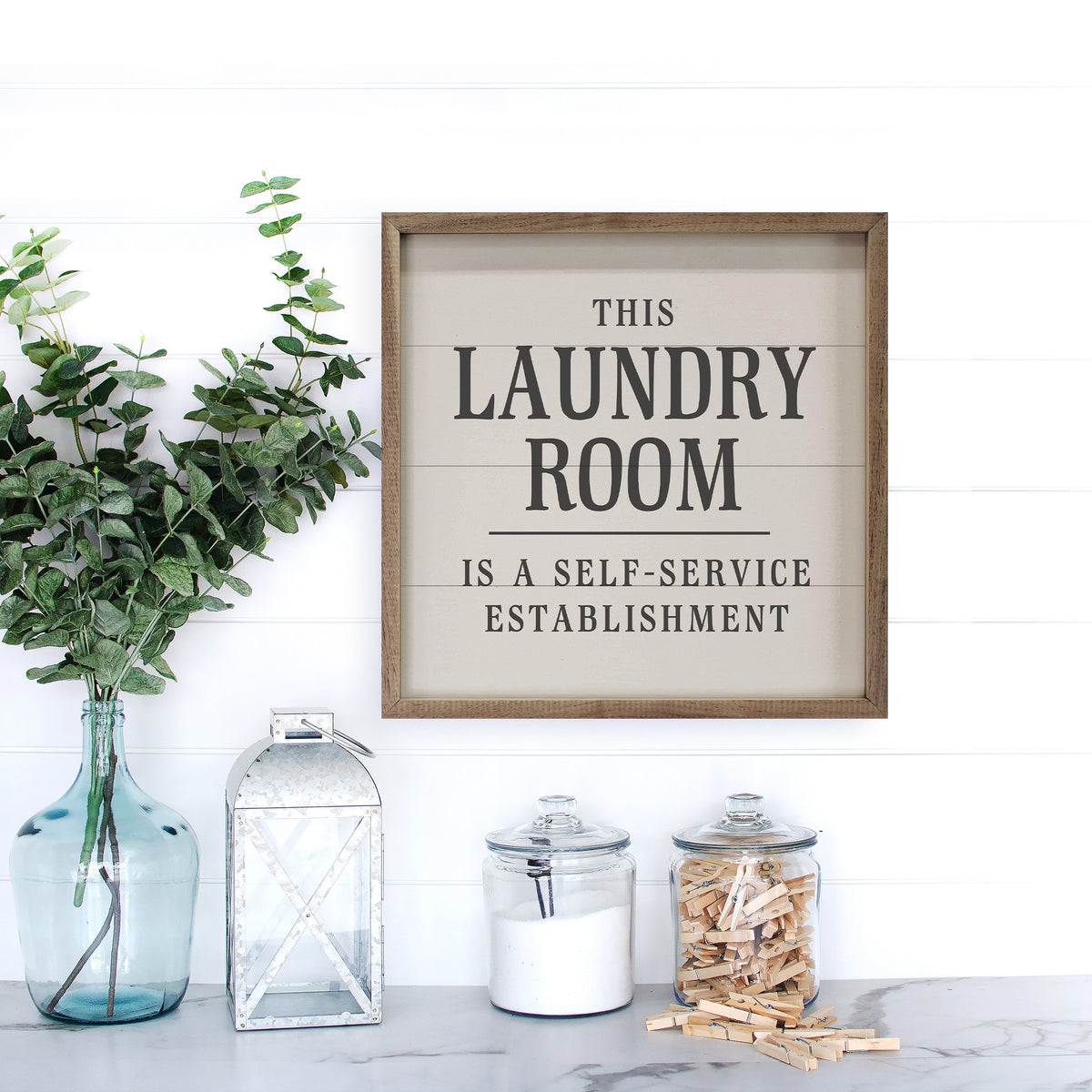 This Laundry Room Is A Self Service Wood Framed Print