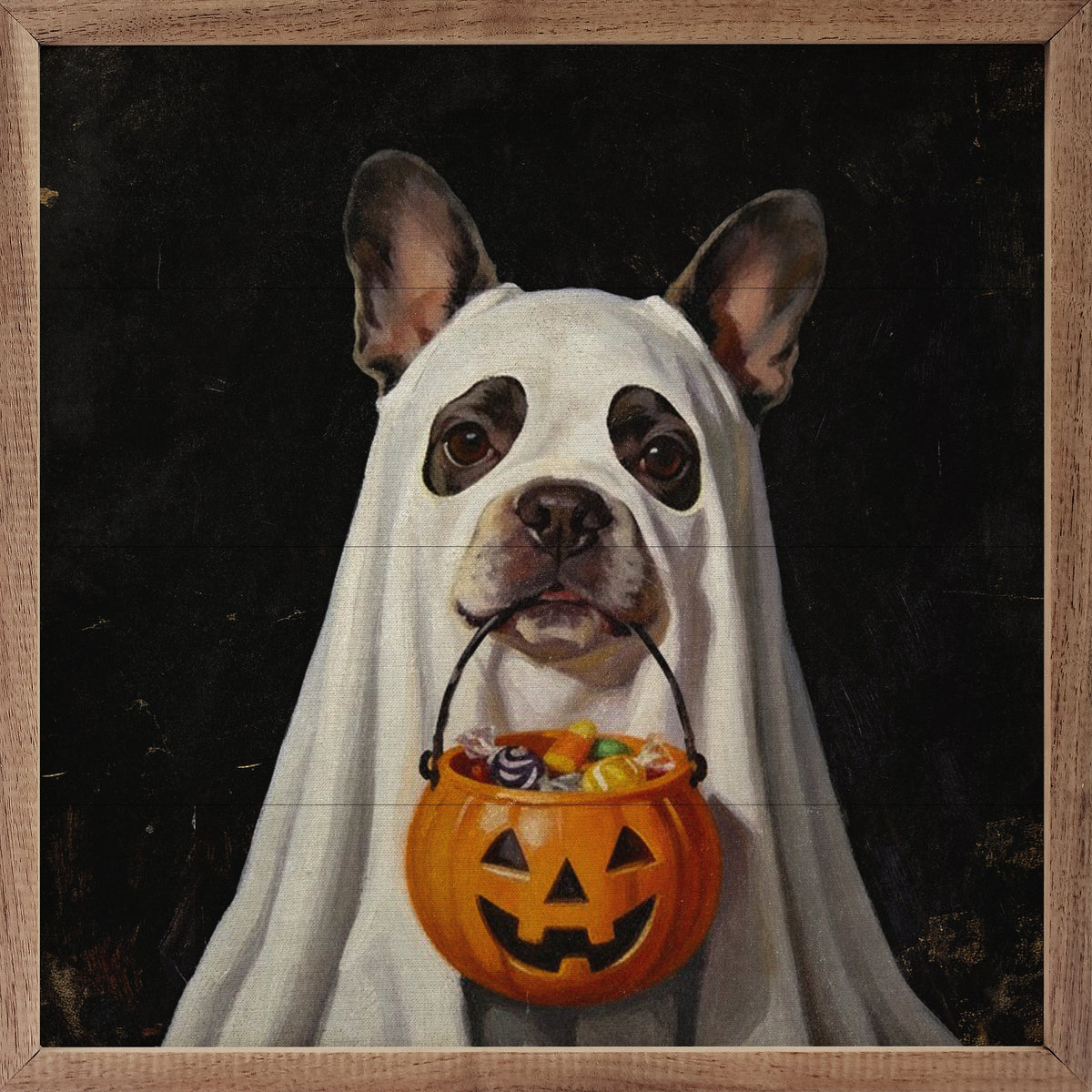 Trick Or Treat French Bulldog Wood Framed Print
