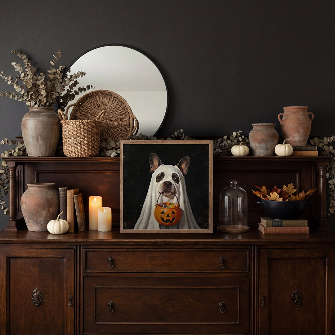 Trick Or Treat French Bulldog Wood Framed Print