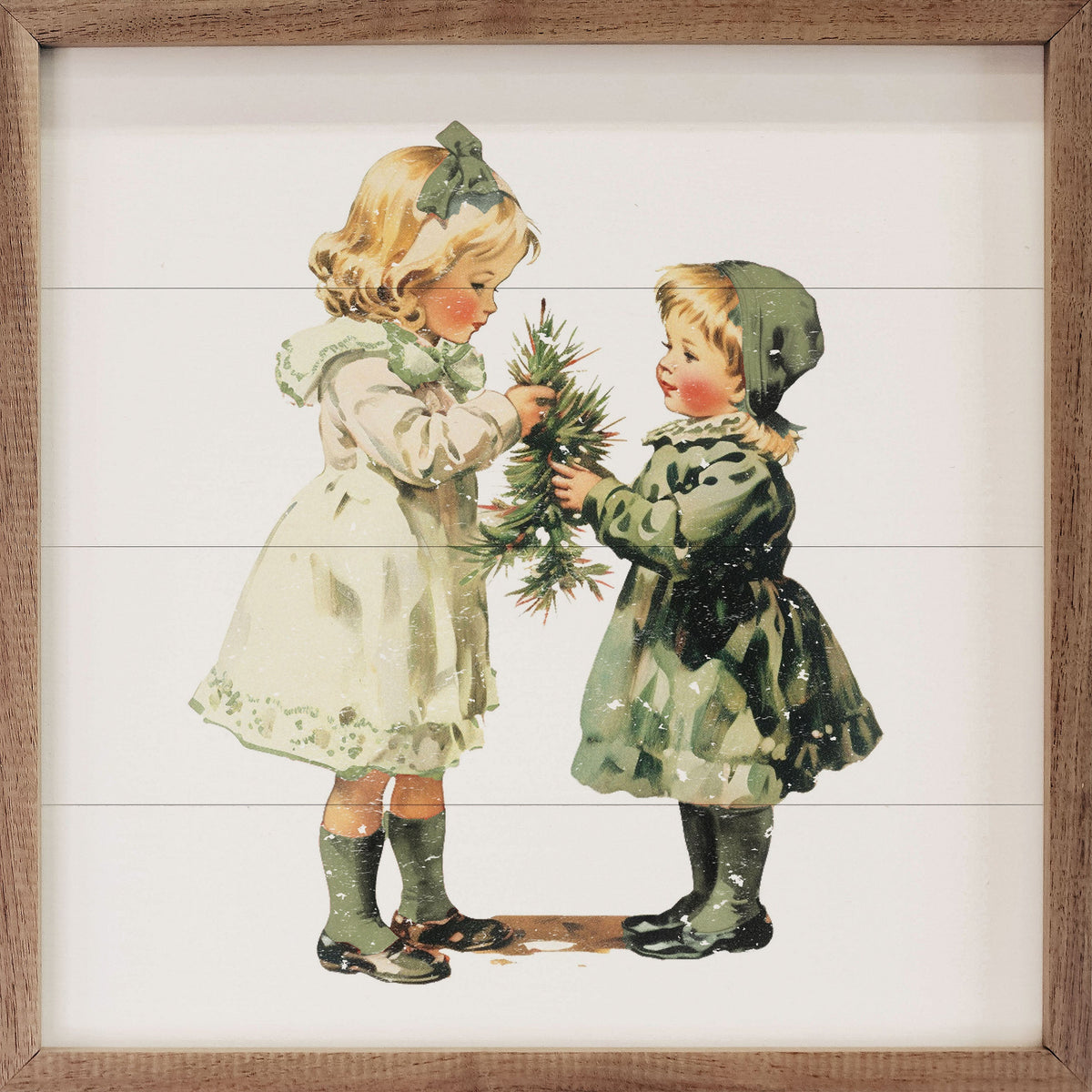 Vintage Girls Christmas Wood Framed Print