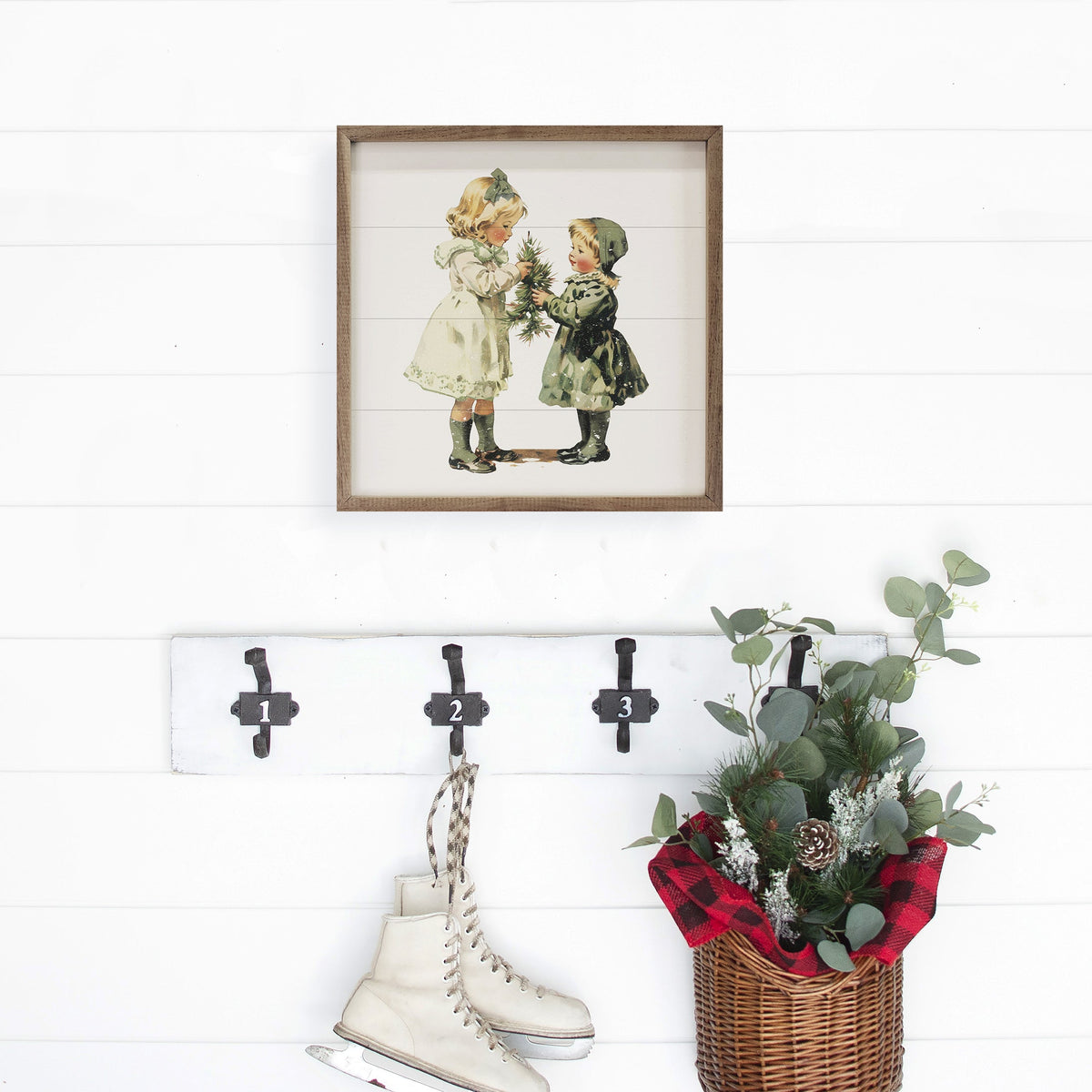 Vintage Girls Christmas Wood Framed Print