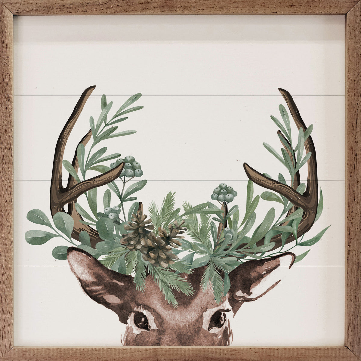 Watercolor Christmas Deer Wood Framed Print