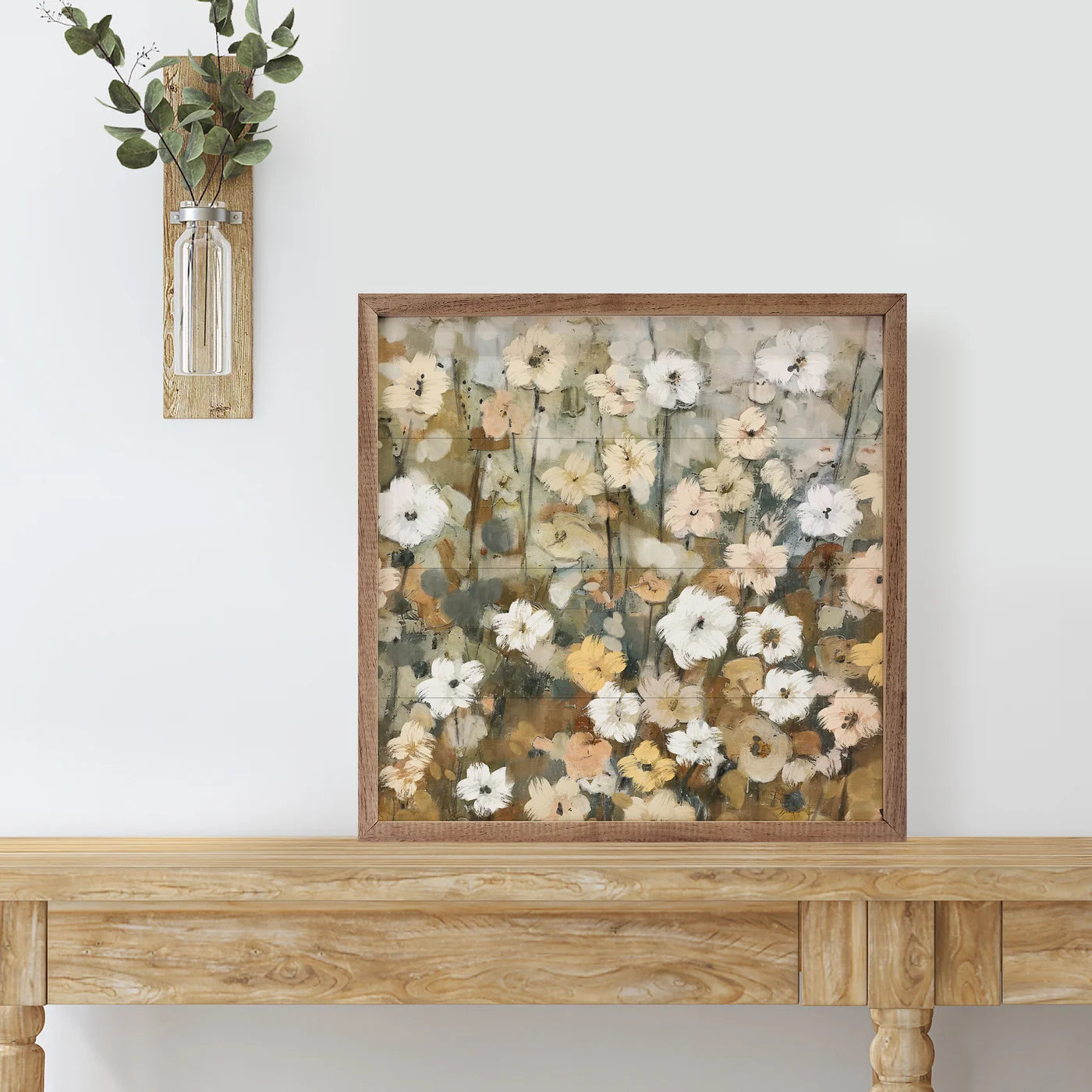 Abstracted Florals 3 Neutral By Nina Blue Wood Framed Print