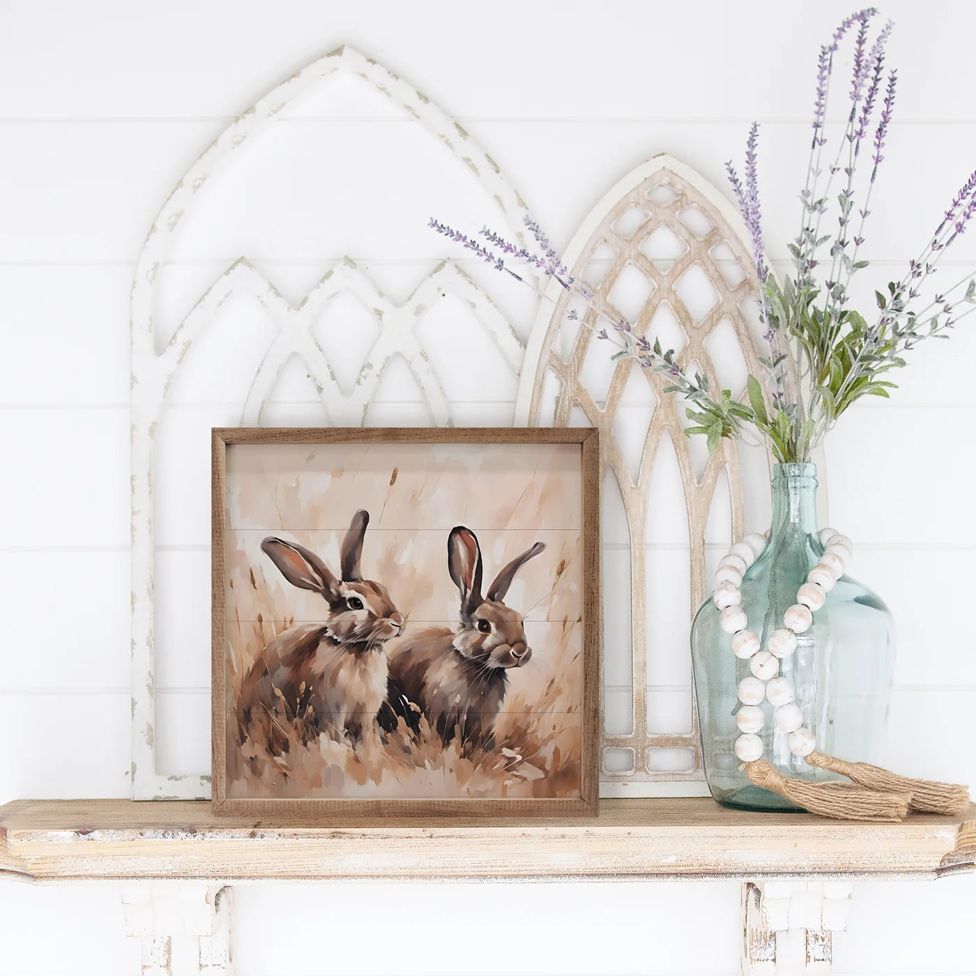 Brown Two Rabbits Wood Framed Print