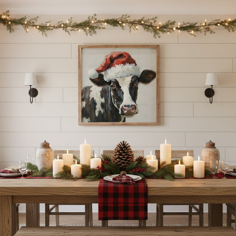 Christmas Dairy Cow Wood Framed Print