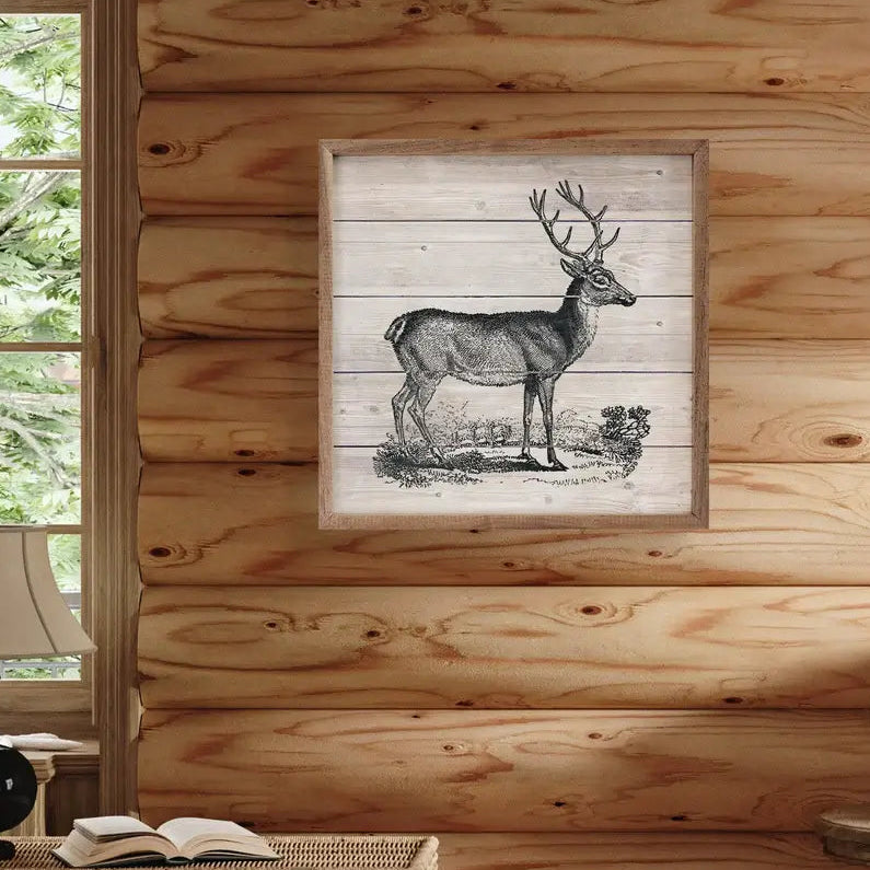 Vintage Deer Wood Framed Print