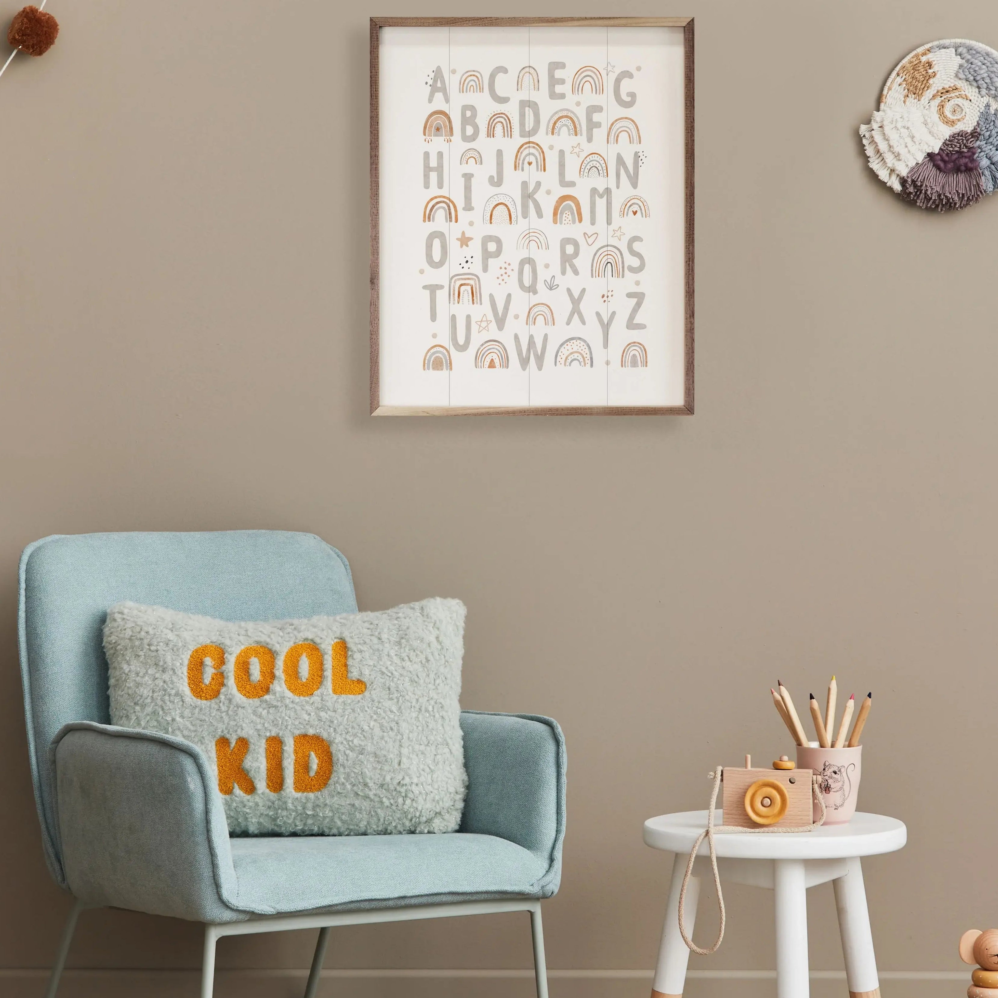 Boho Watercolor Alphabet Wood Framed Print