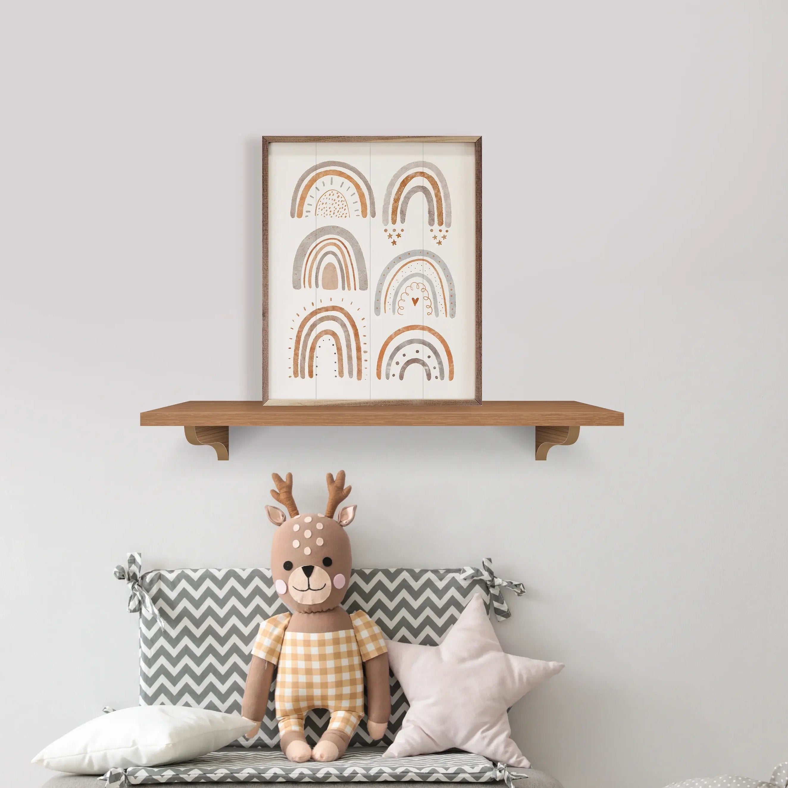 Boho Watercolor Multiple Rainbows Wood Framed Print