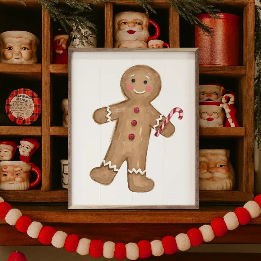 Christmas Gingerbread Man Wood Framed Print