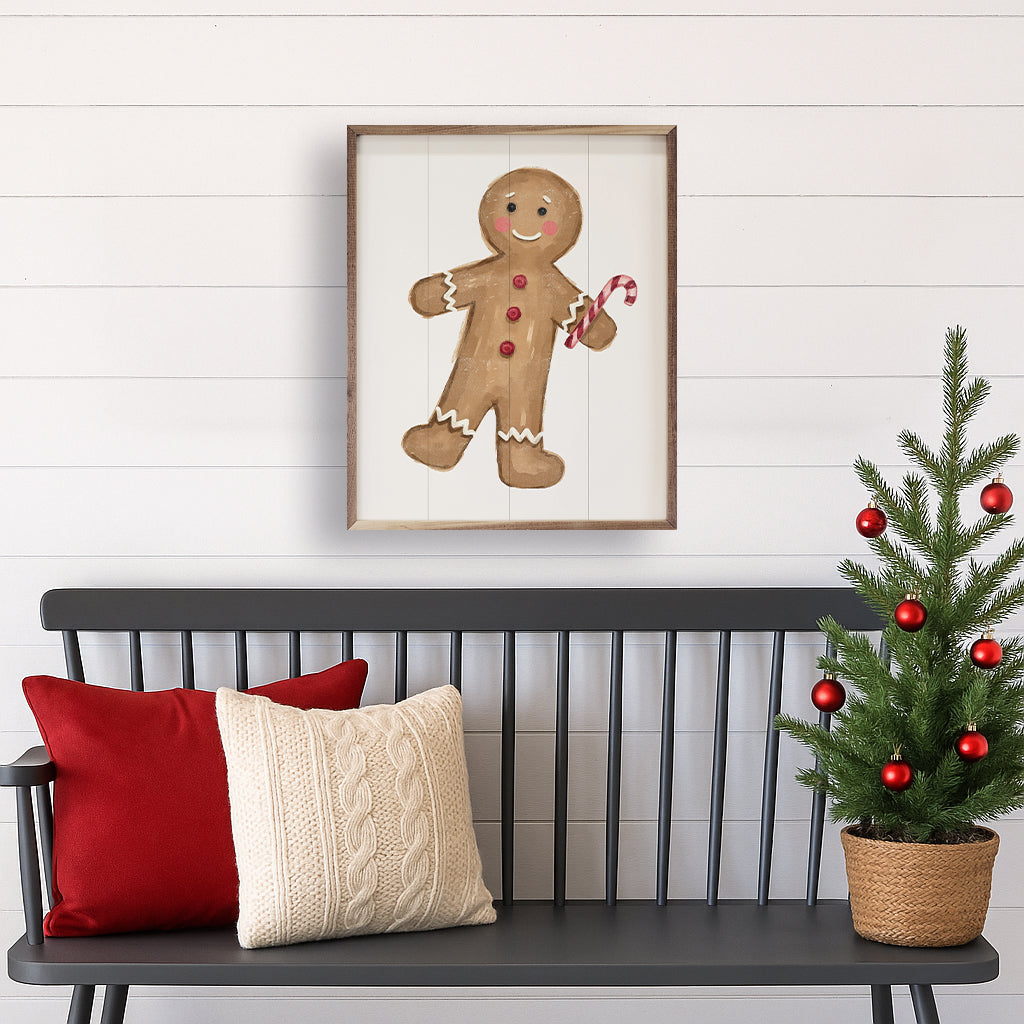 Christmas Gingerbread Man Wood Framed Print