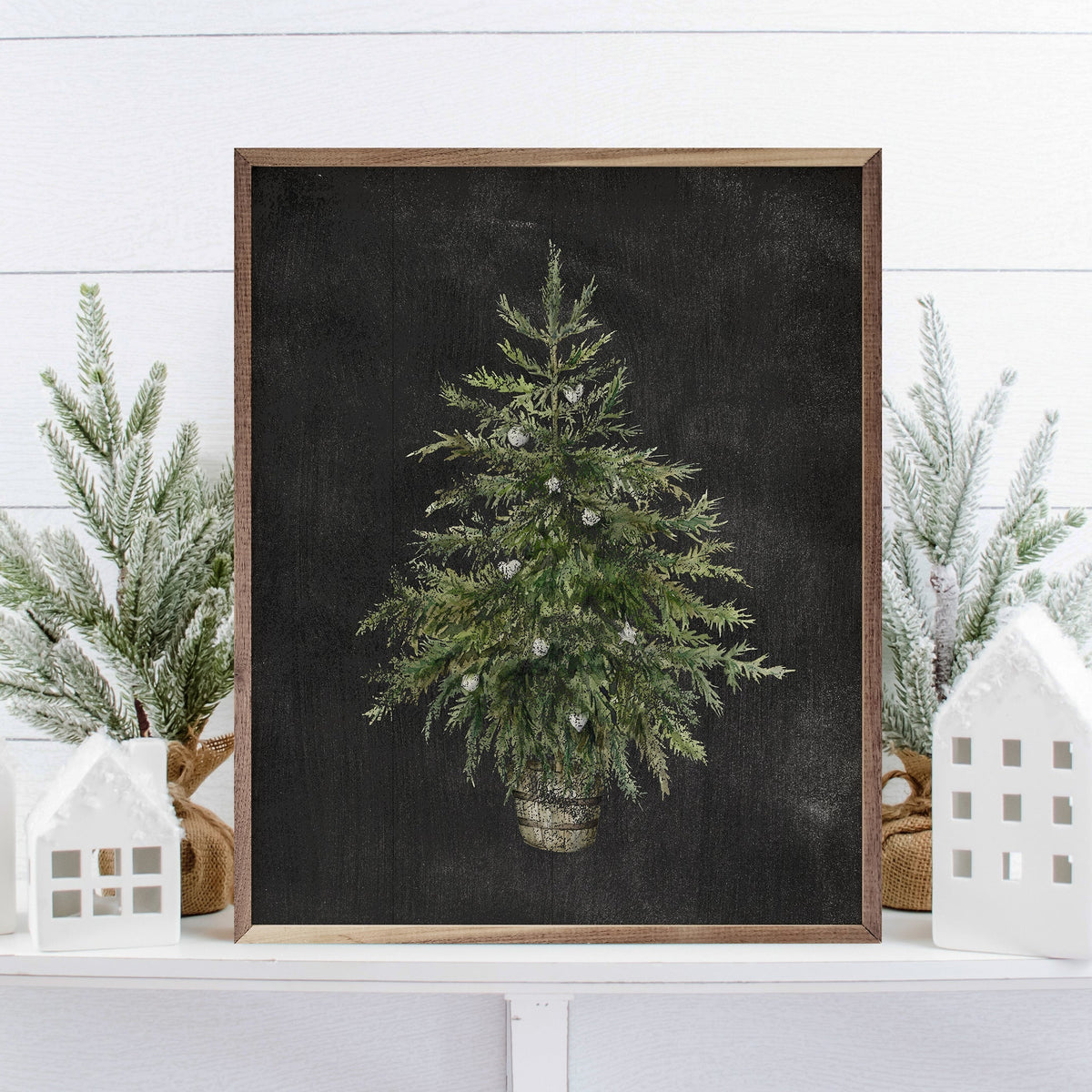 Christmas Tree Black Wood Framed Print