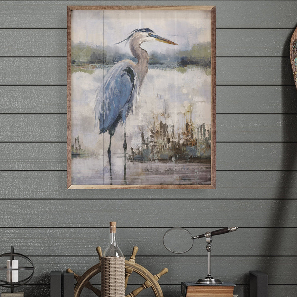 Coastal Heron 2 By Nina Blue Wood Framed Print