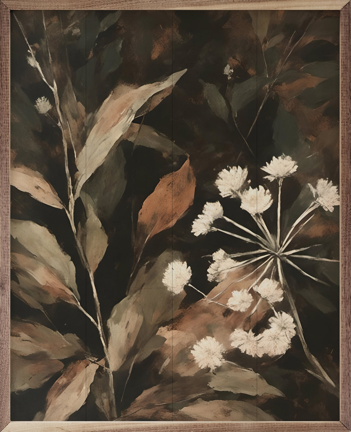 Cream Florals Wood Framed Print
