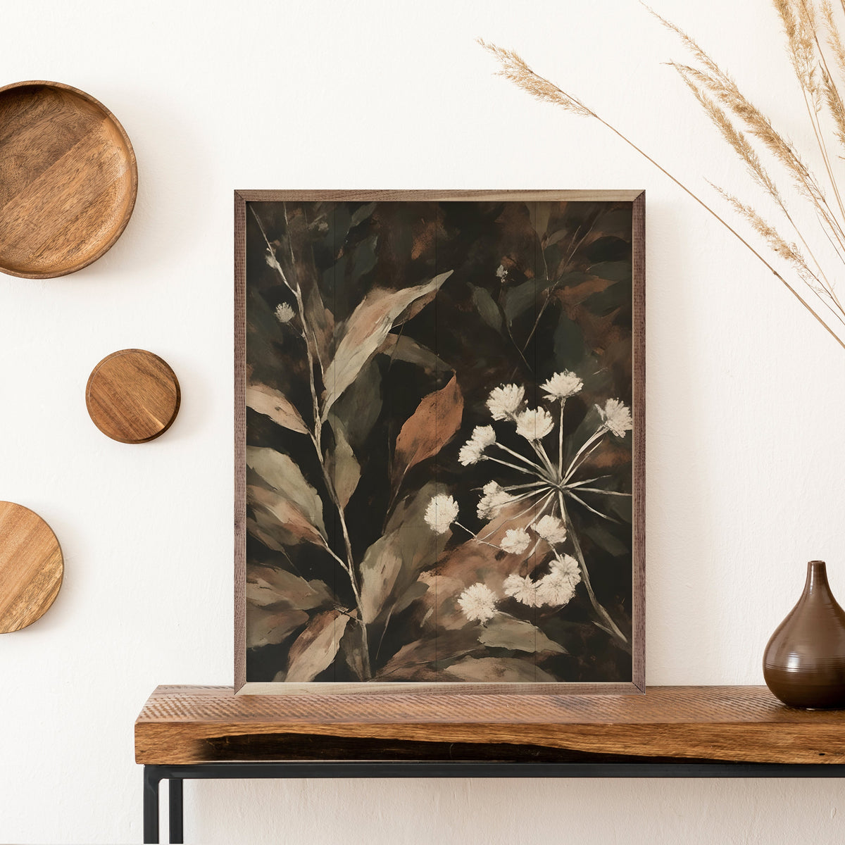 Cream Florals Wood Framed Print