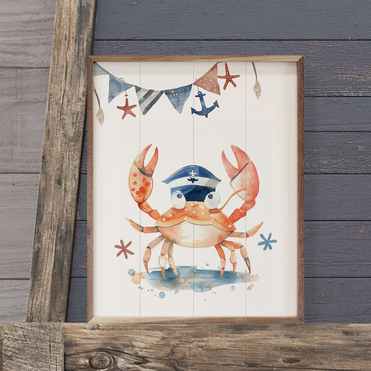 Cute Sailor Crab Wood Framed Print