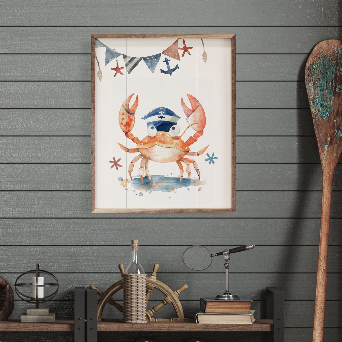 Cute Sailor Crab Wood Framed Print