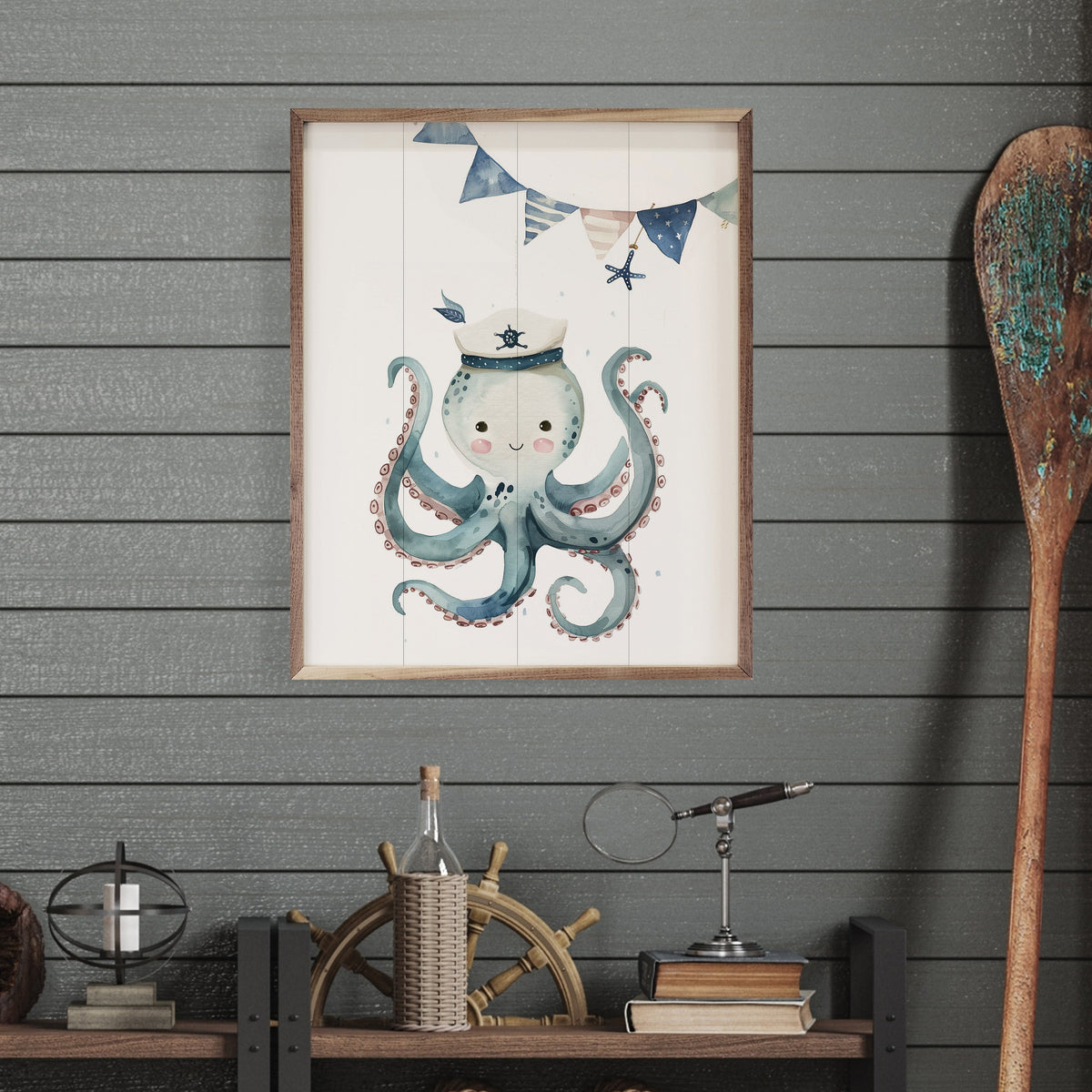 Cute Sailor Octopus Wood Framed Print