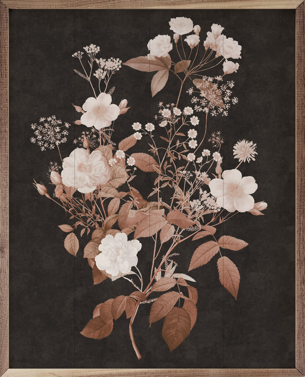 Dark Vintage Floral 3 By Nina Blue Wood Framed Print