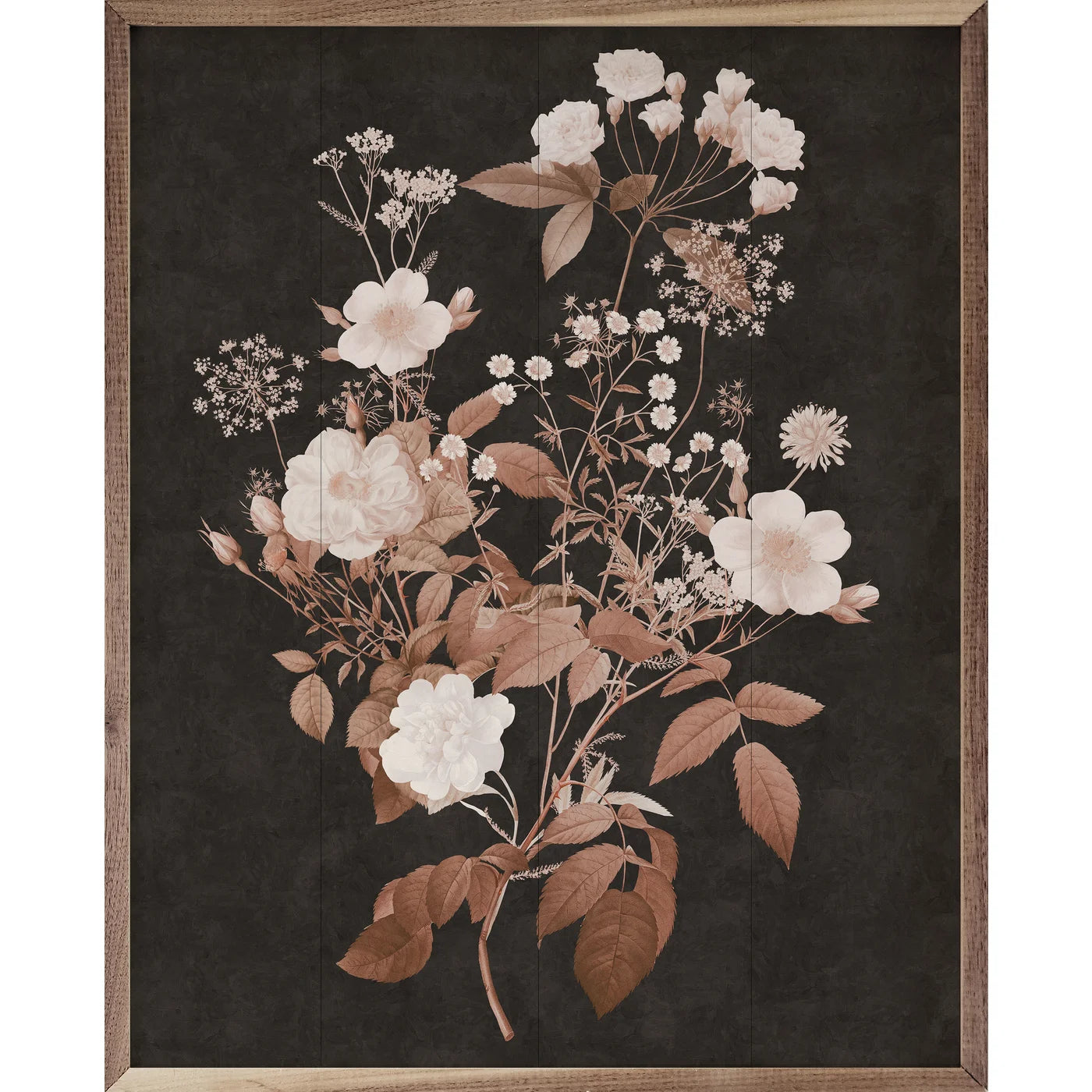 Dark Vintage Floral 3 By Nina Blue Wood Framed Print
