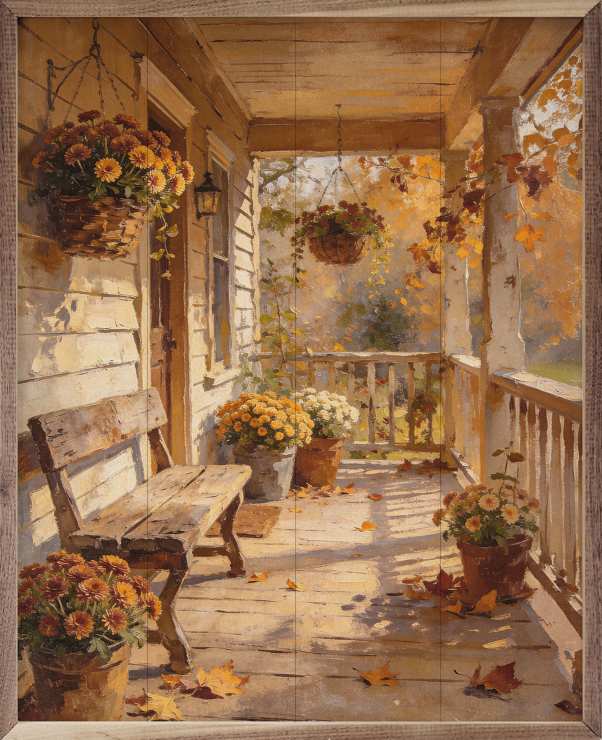 Fall's Front Porch Wood Framed Print