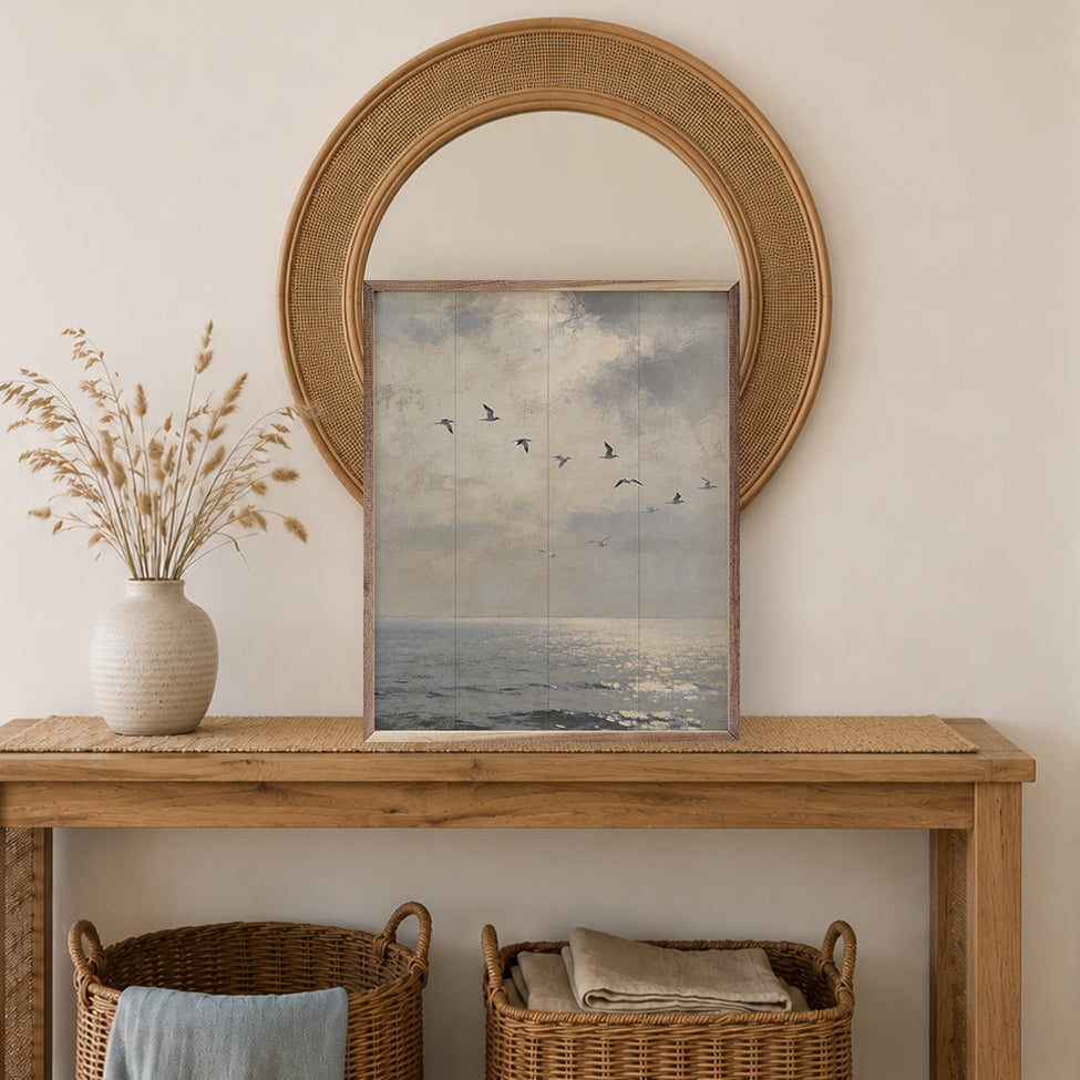 Flight Over Open Water Wood Framed Print