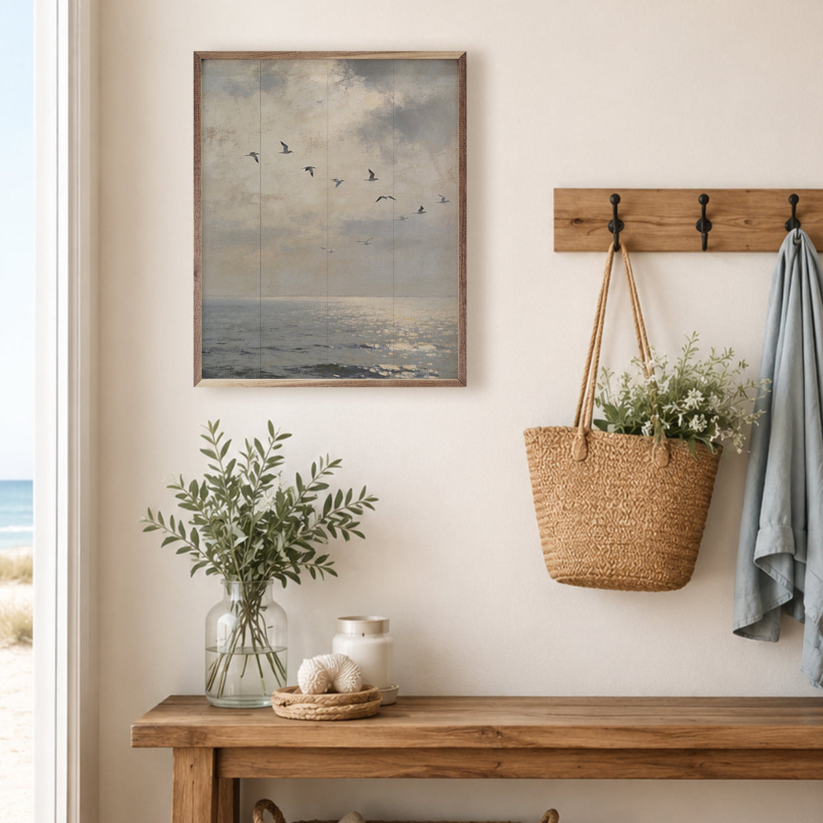 Flight Over Open Water Wood Framed Print