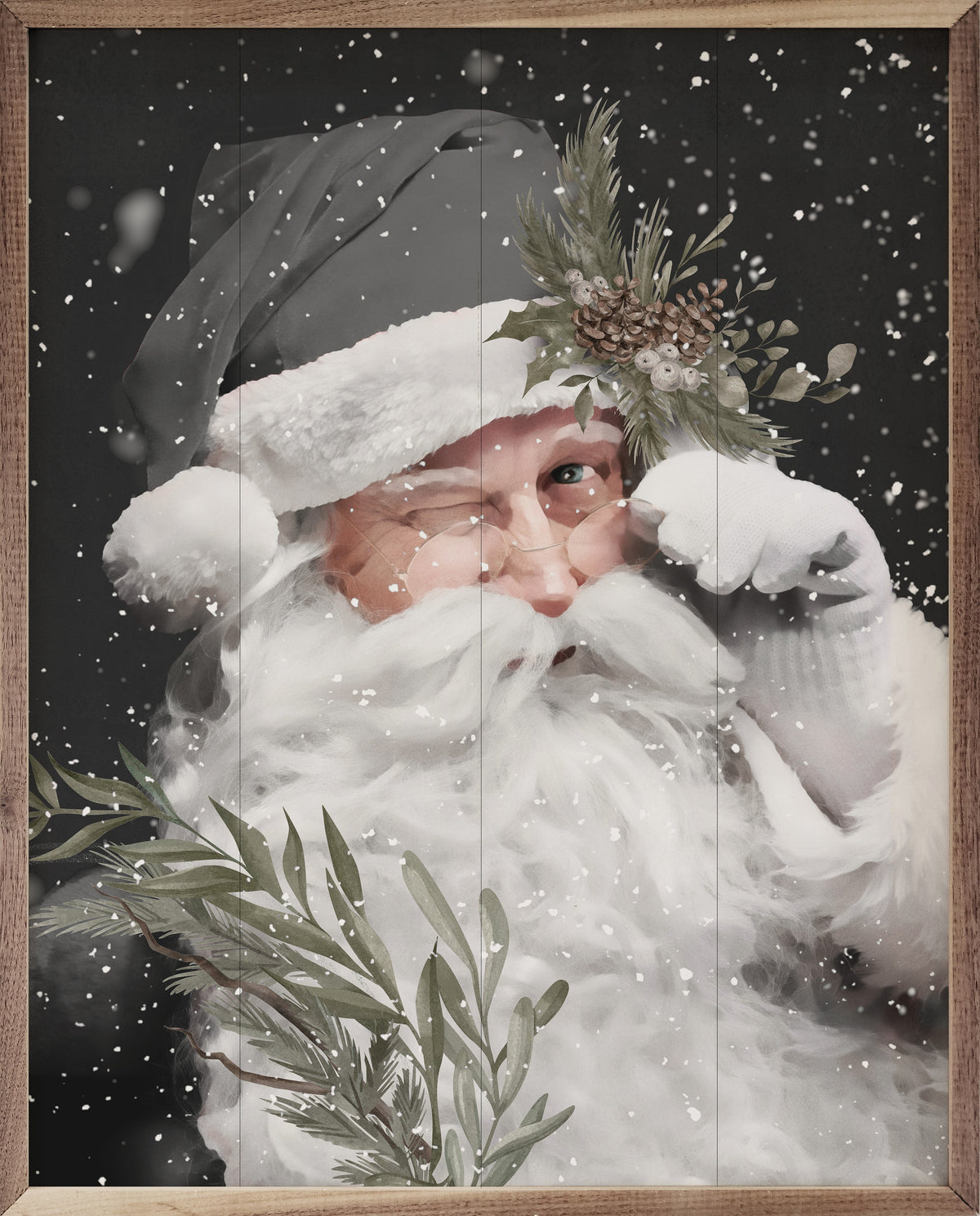 Grayscale Santa Claus Wood Framed Print