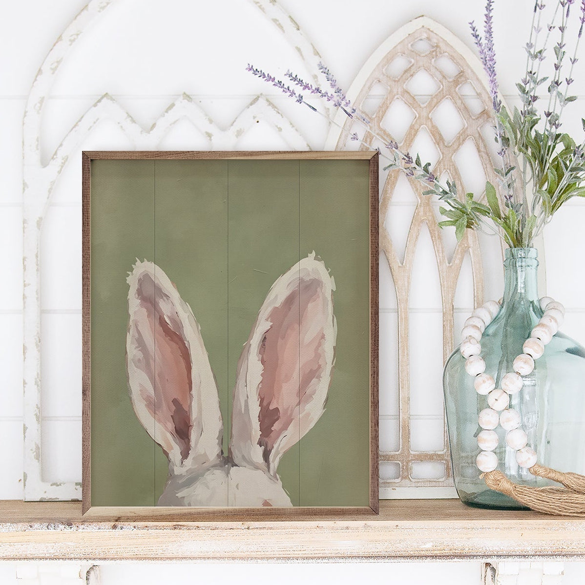 Green Bunny Ears Wood Framed Print
