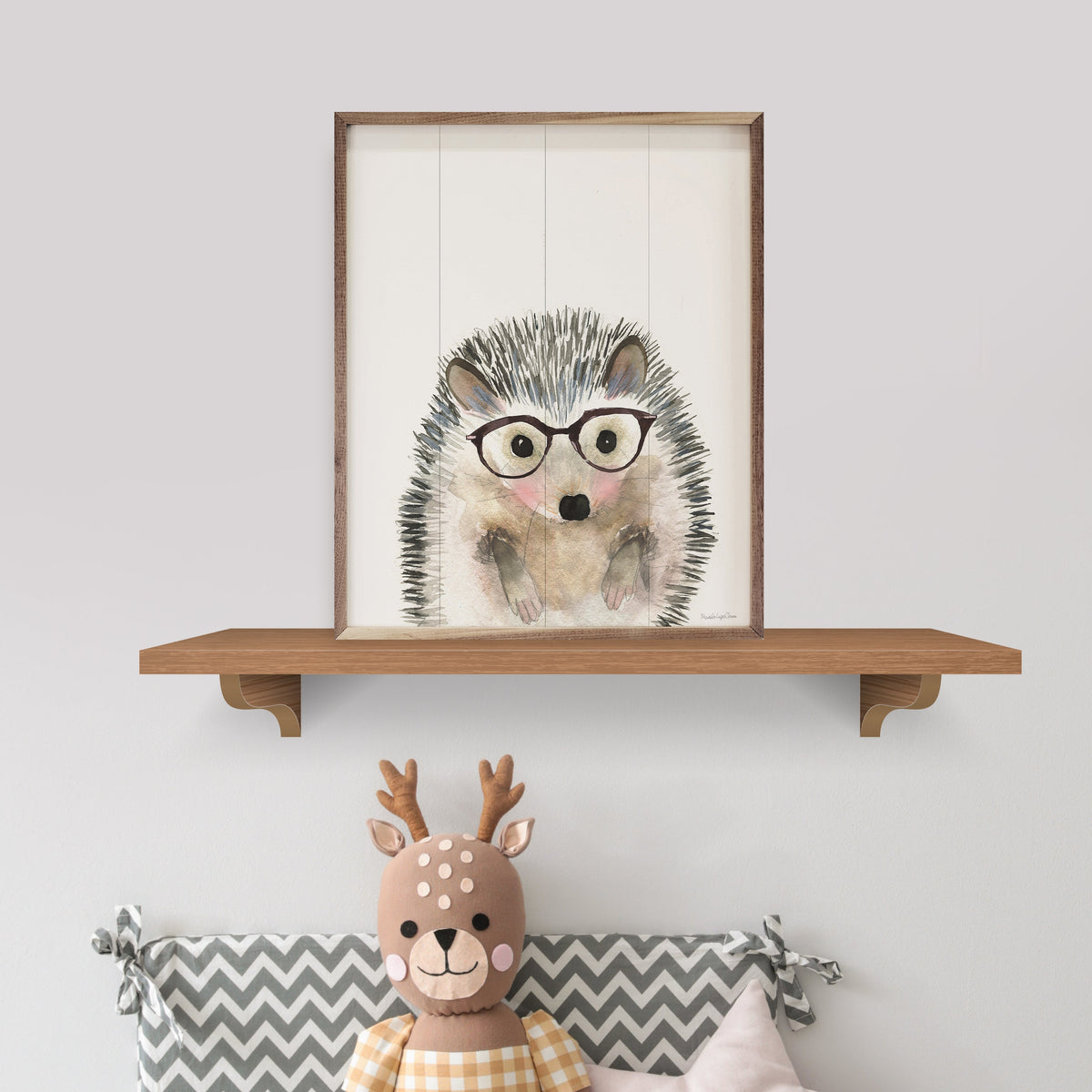 Hedgehog In Glasses By Mercedes Lopez Charro Wood Framed Print