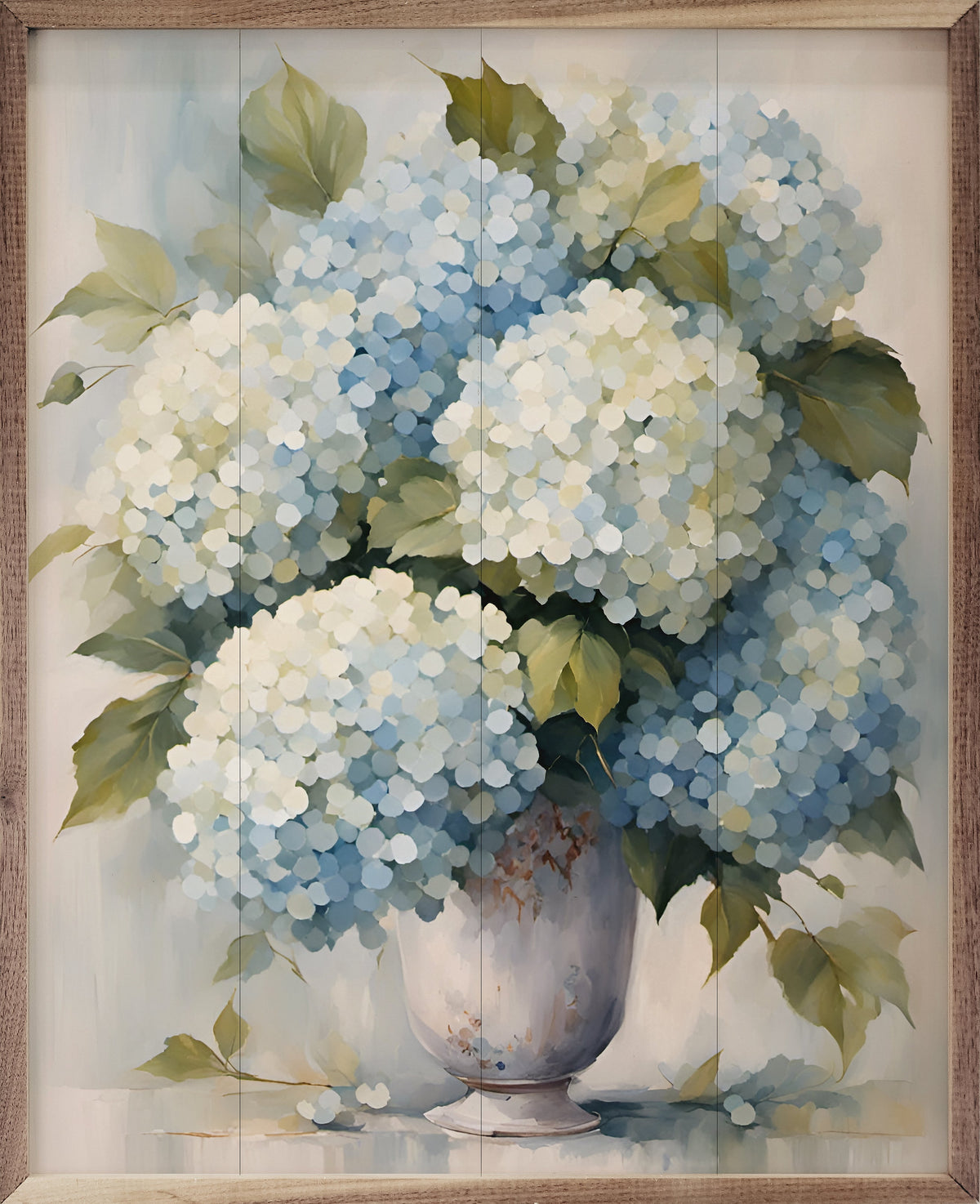 Hydrangeas In White Vase Wood Framed Print