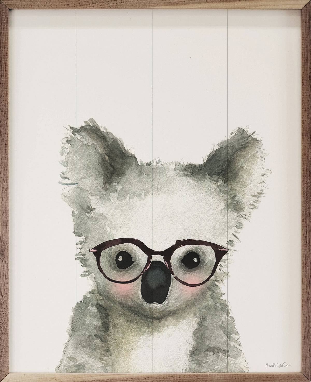 Koala In Glasses By Mercedes Lopez Charro Wood Framed Print