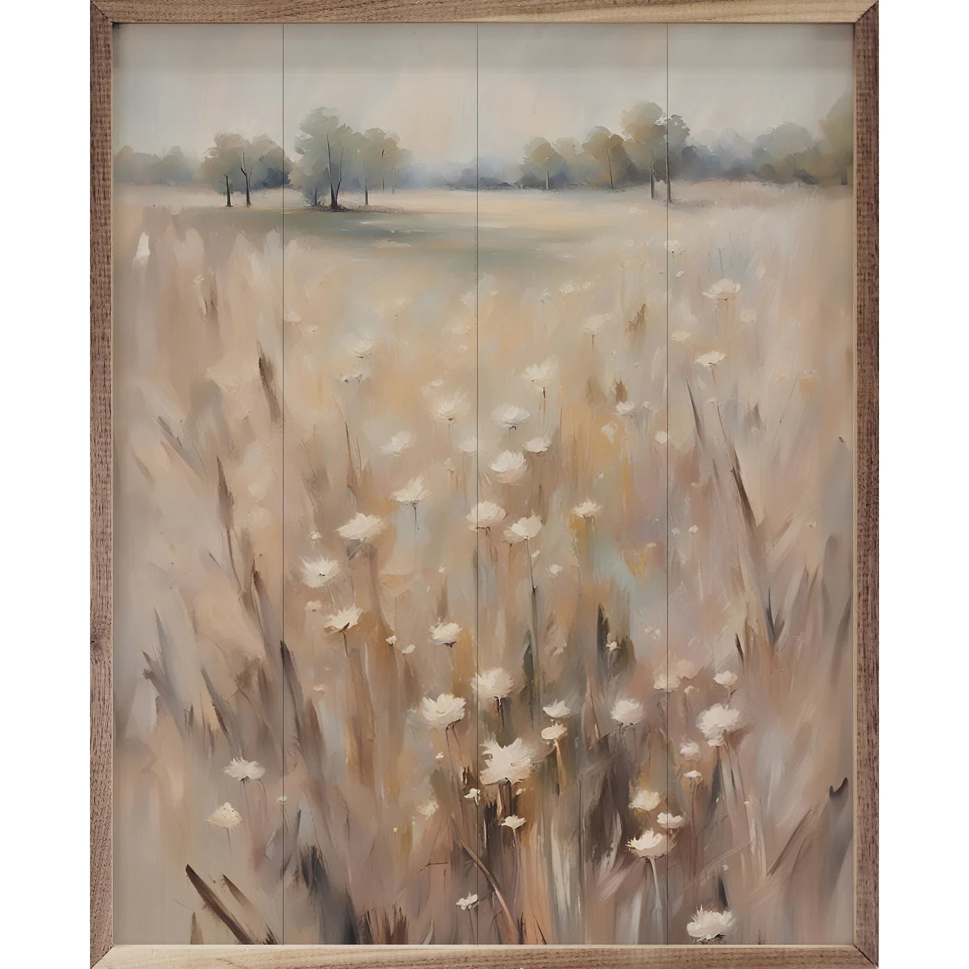 Neutral Meadow Wood Framed Print