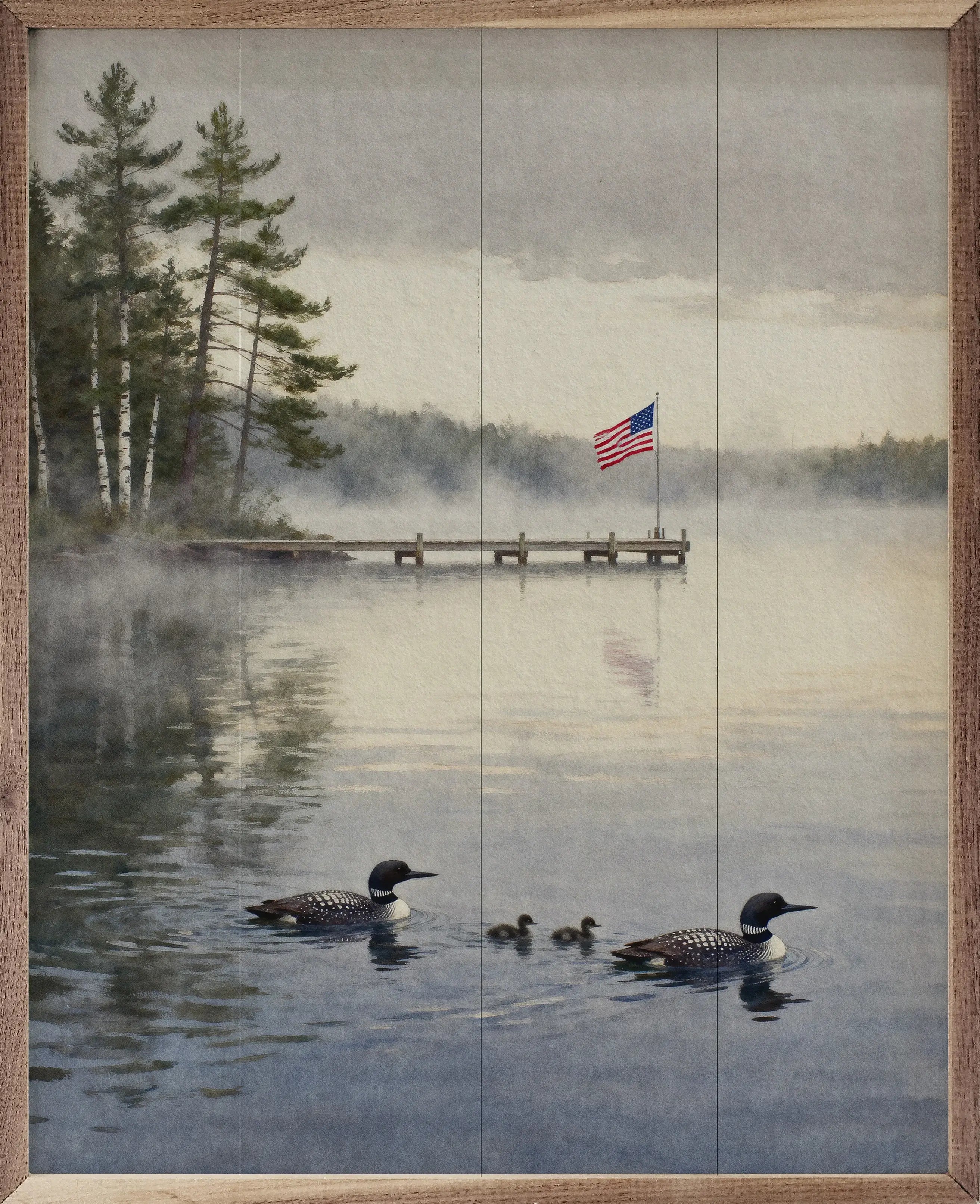 Northern Lake Loon Family Wood Framed Print