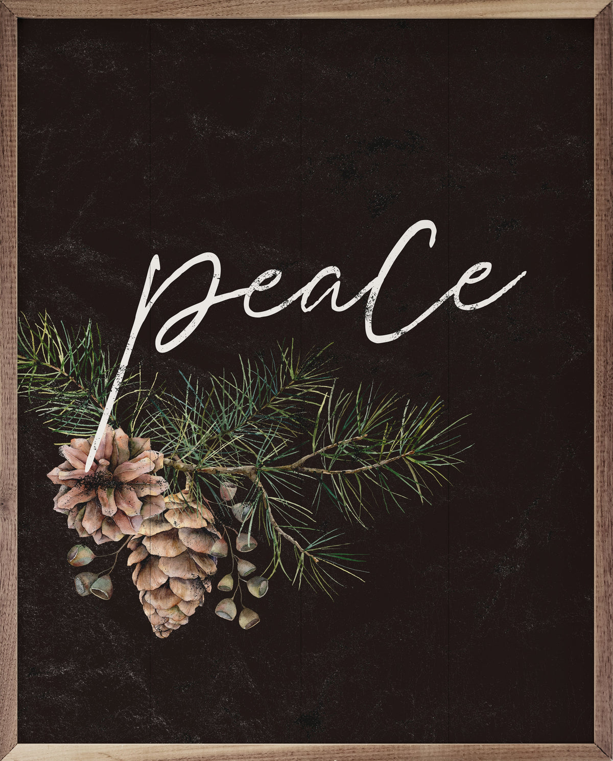 Pinecone Peace Branch Black Wood Framed Print