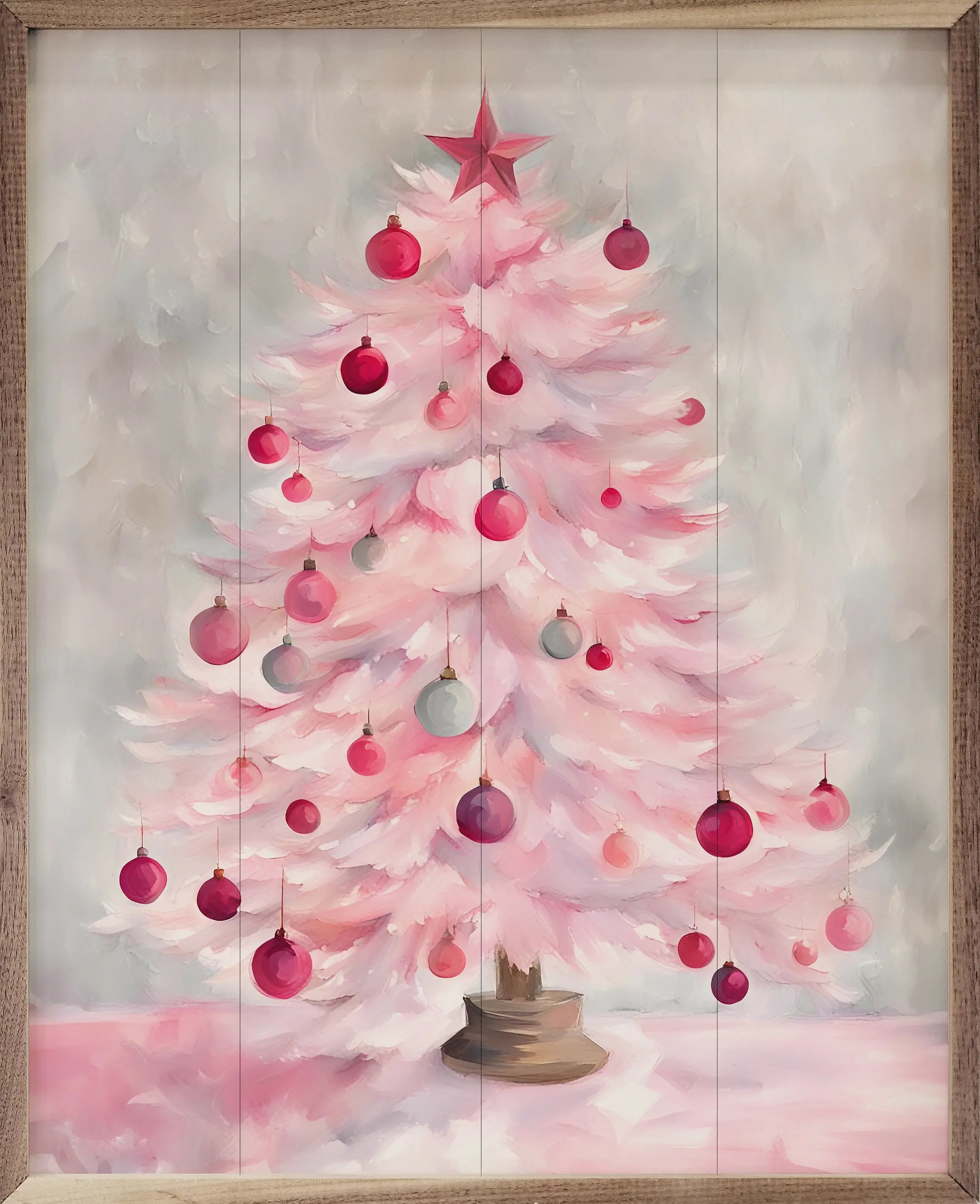 Pink Christmas Tree Wood Framed Print