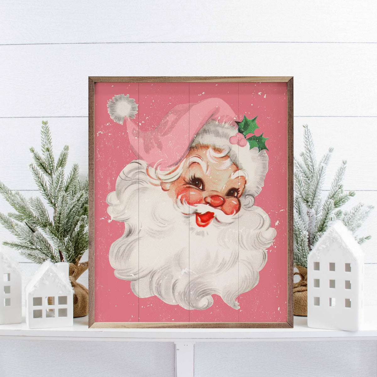 Pink Santa Wood Framed Print