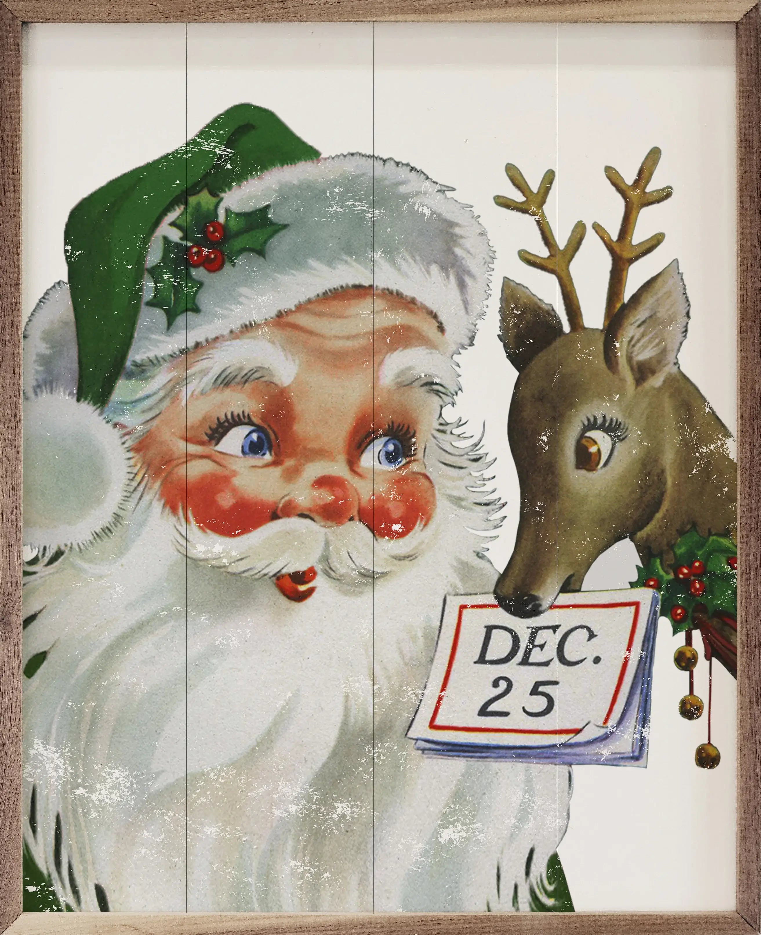 Santa & Reindeer December 25th Wood Framed Print