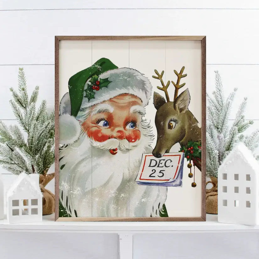 Santa & Reindeer December 25th Wood Framed Print
