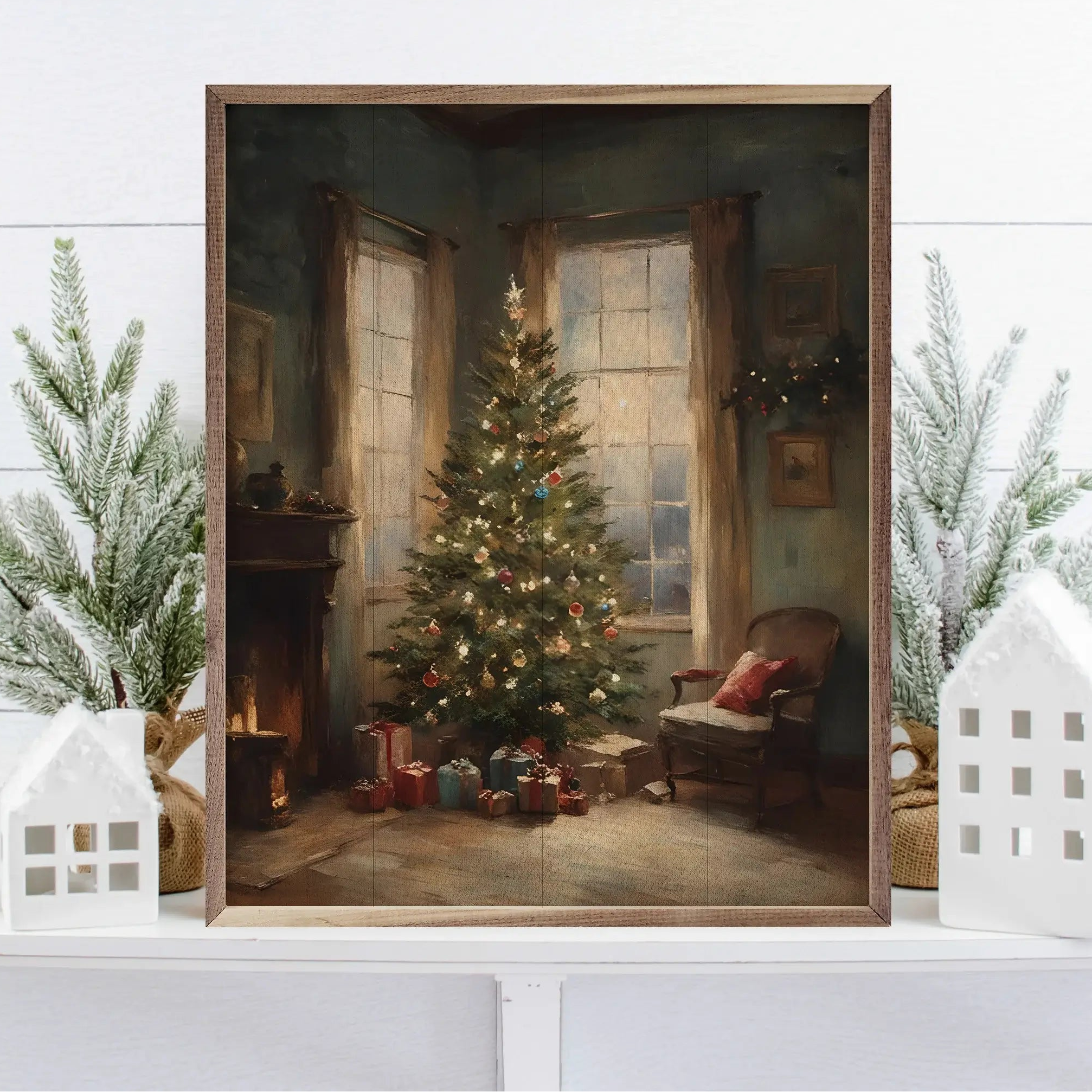 Simple Christmas Tree Wood Framed Print
