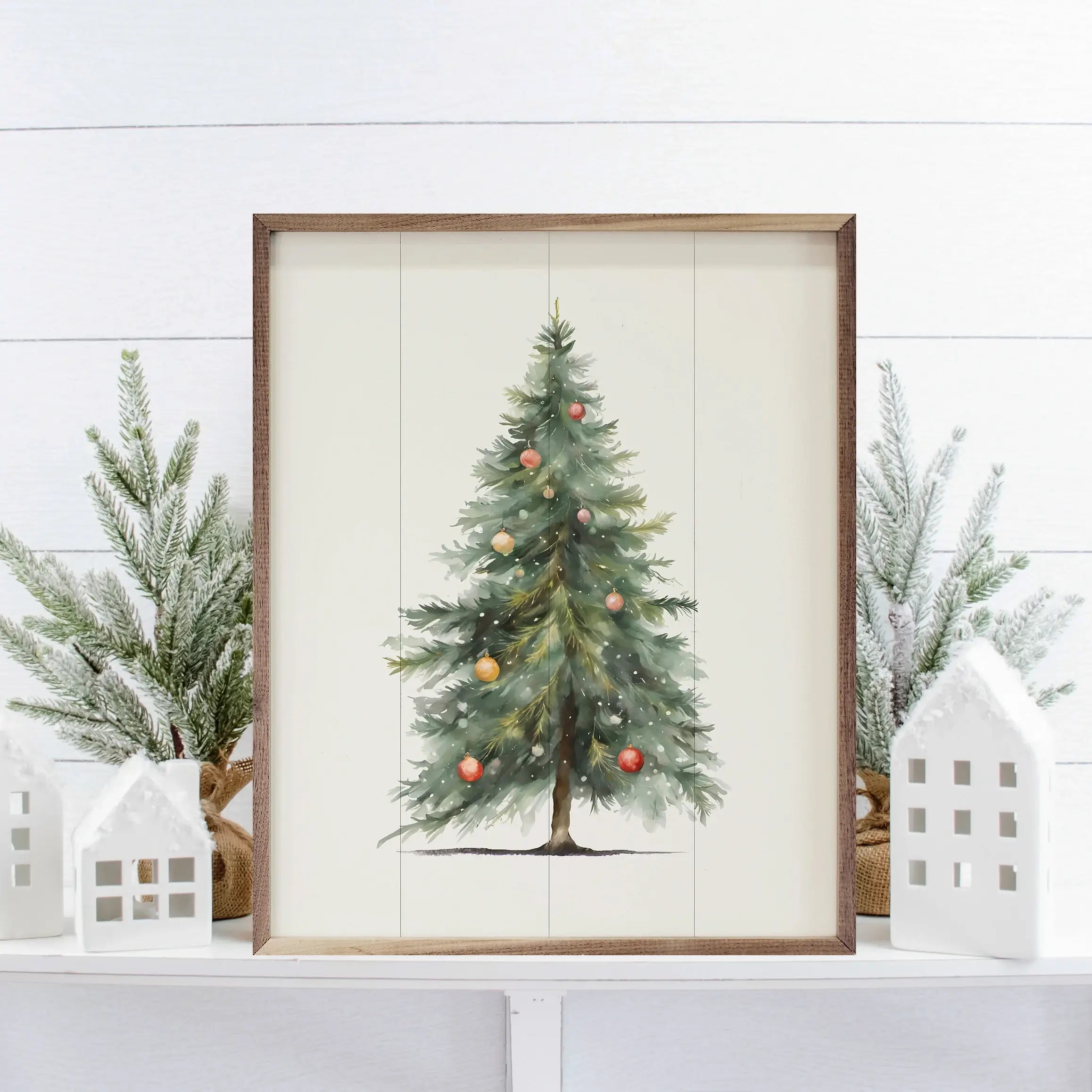 Simple Christmas Tree Wood Framed Print