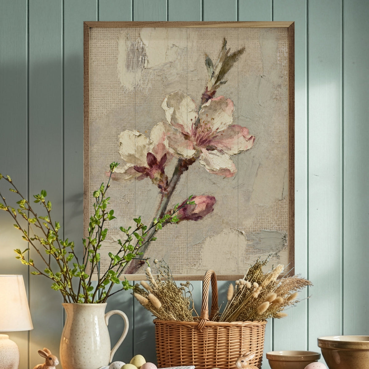 Simple Flower Branch Wood Framed Print
