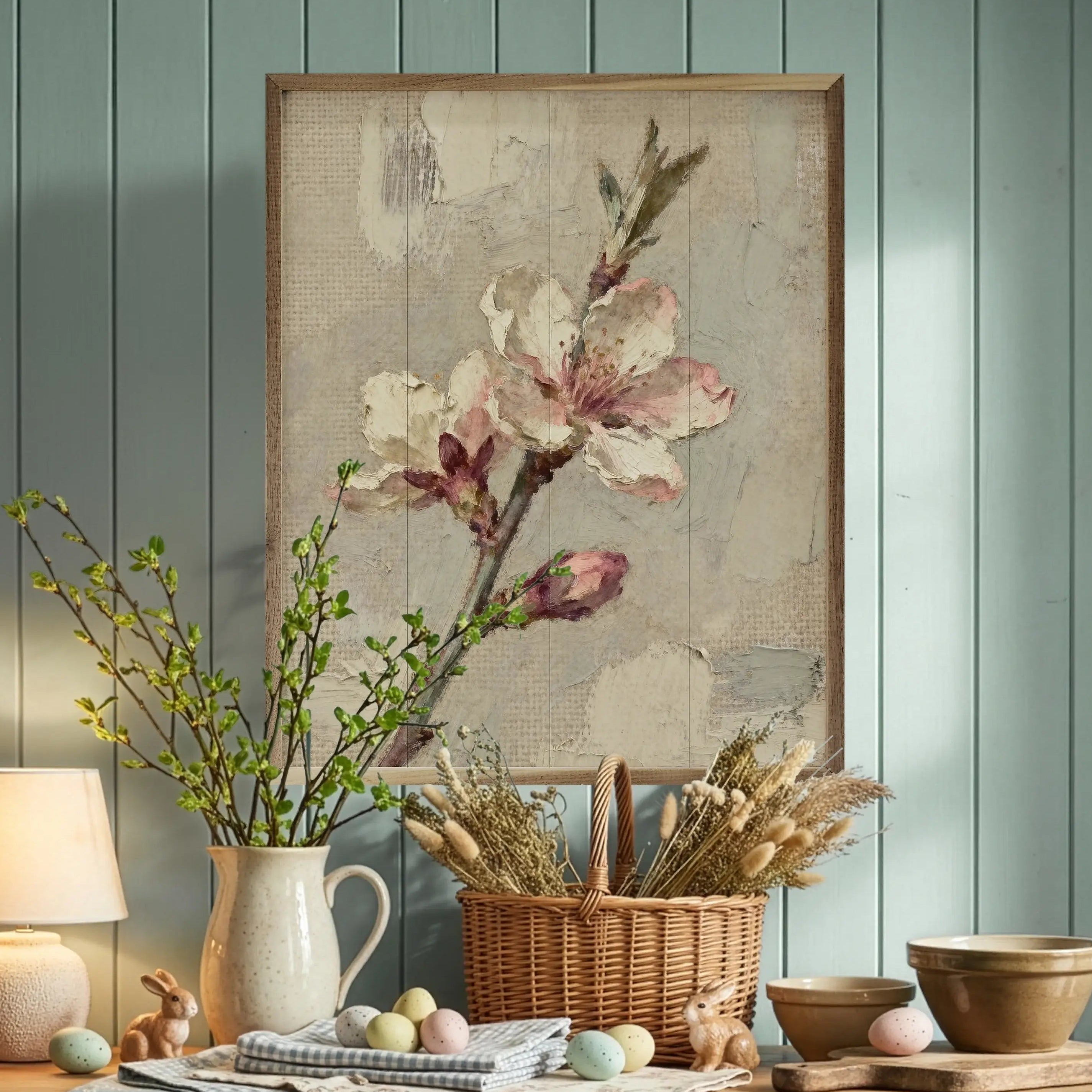 Simple Flower Branch Wood Framed Print