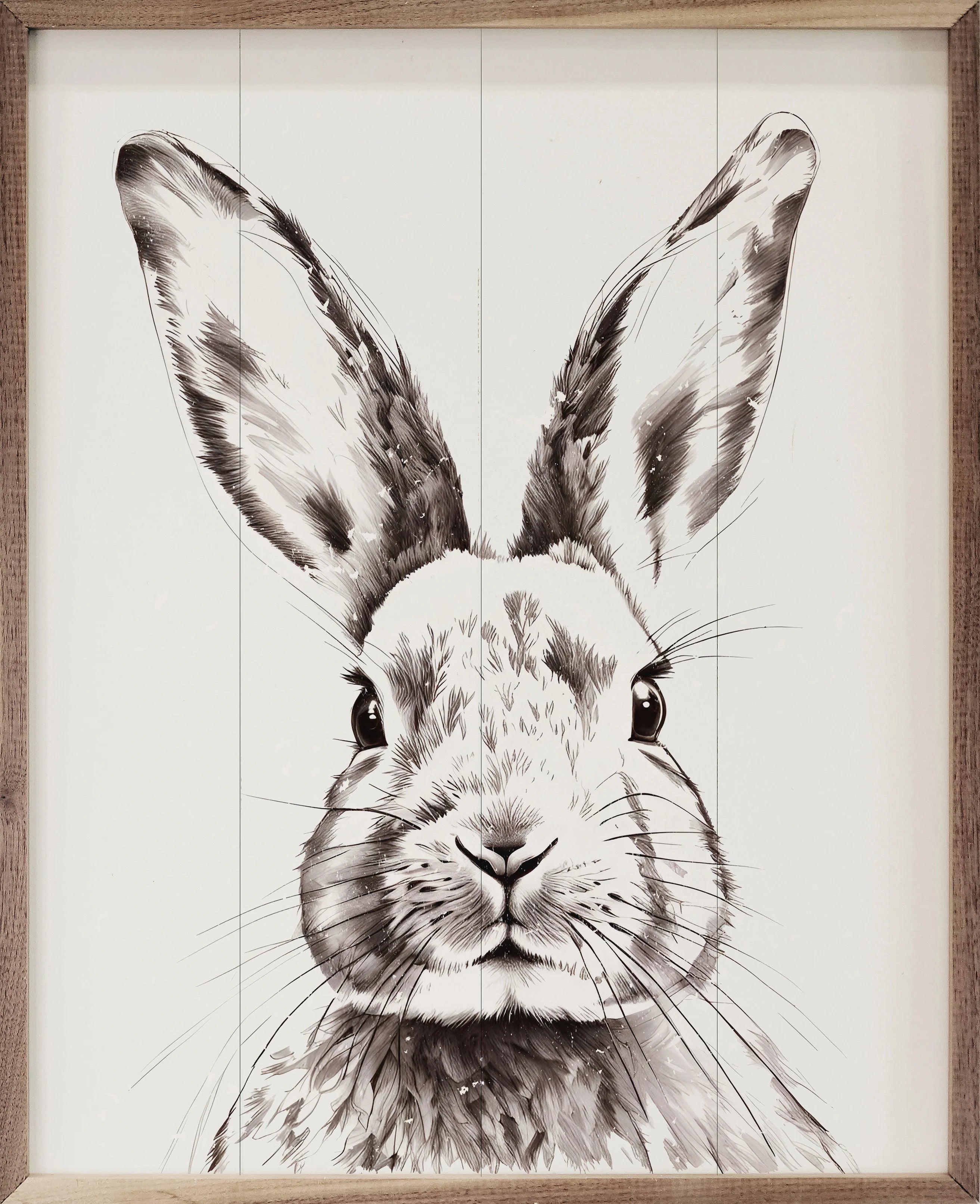 Hand Drawn Rabbit Portrait Wood Framed Print