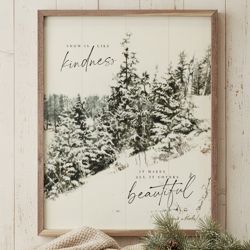 Snow Is Like Kindness Trees Wood Framed Print