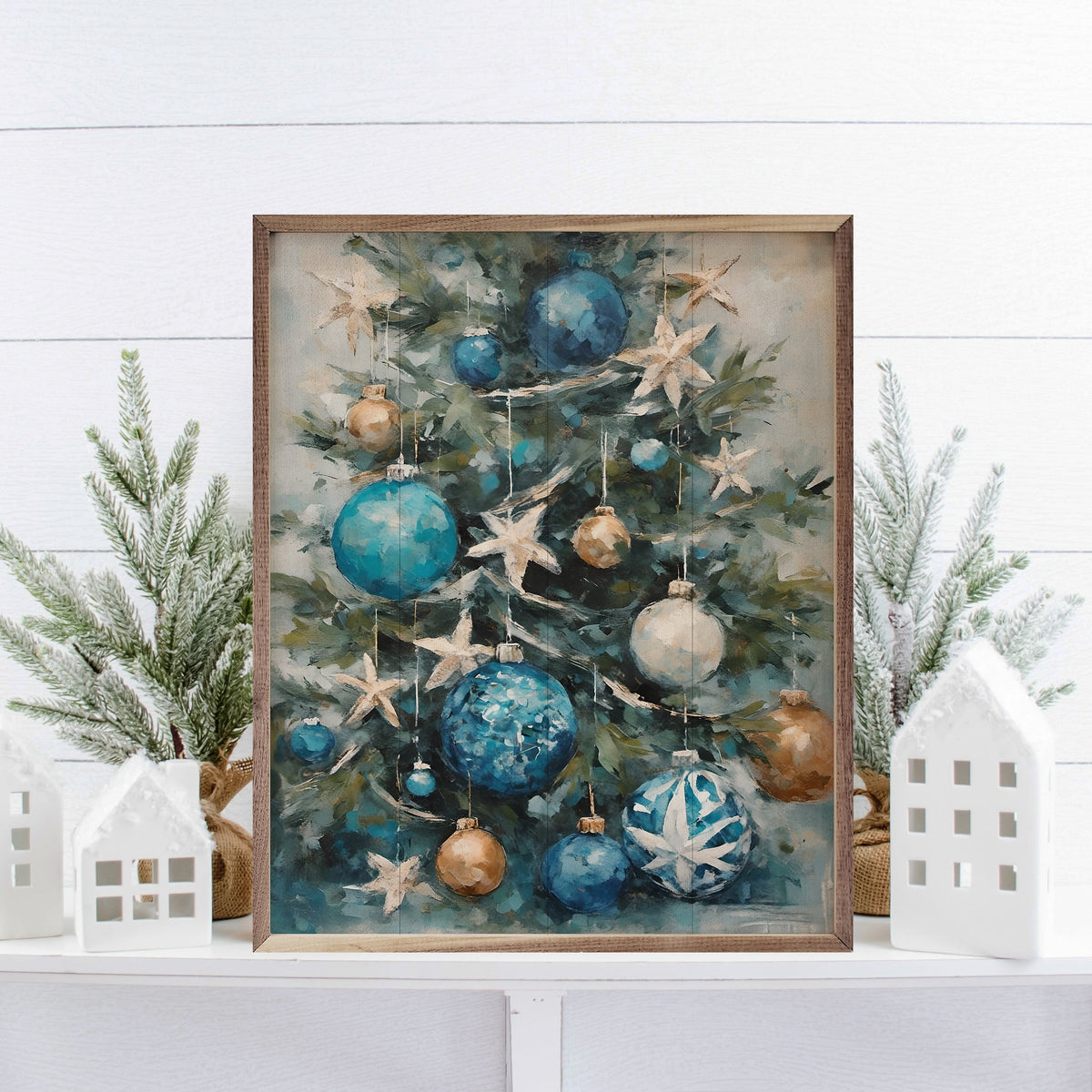 Starfish Holiday Tree Wood Framed Print